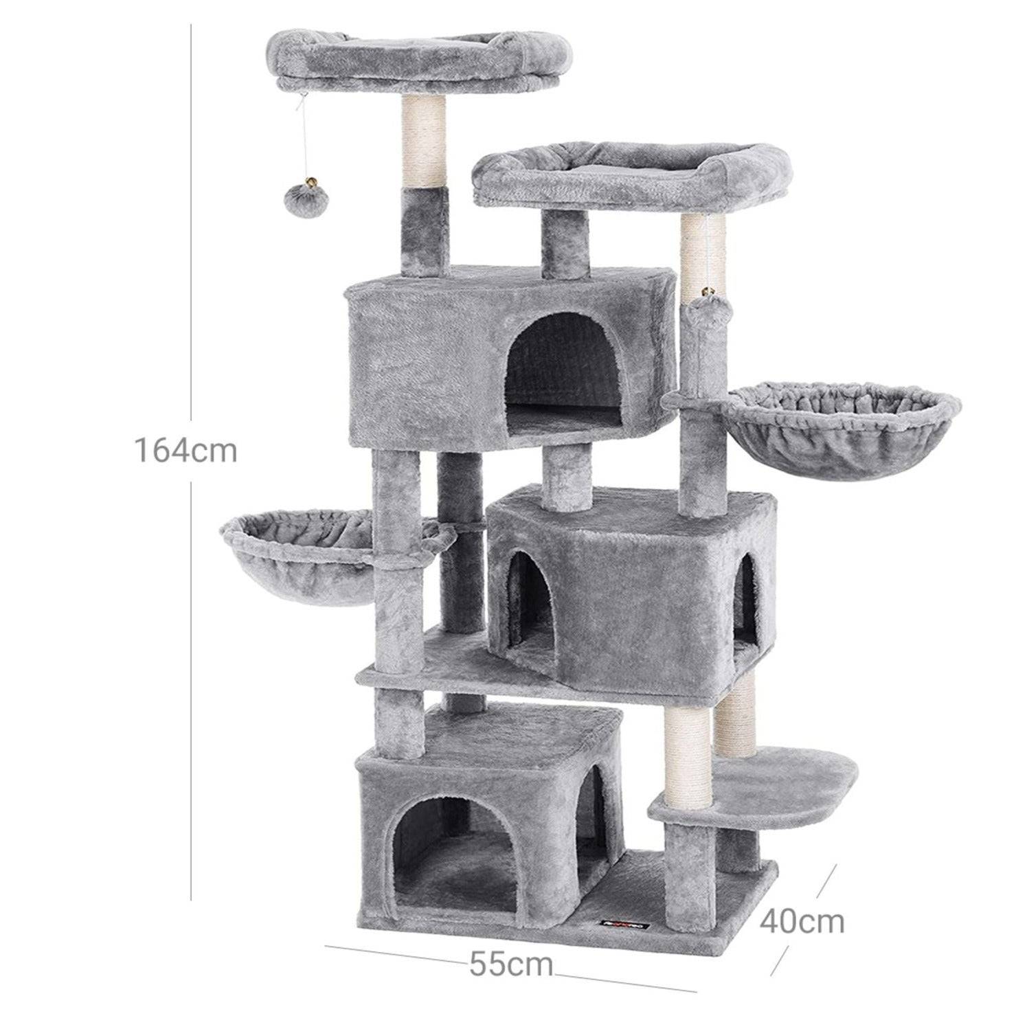 Helloshop26 - Grand arbre à chat avec 3 niches 164 cm de hauteur gris clair - Imagen 2