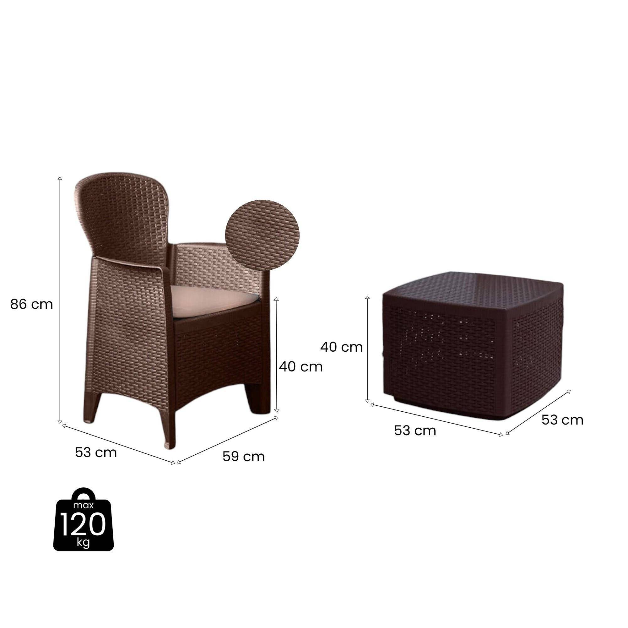 Dmora - Ensemble de salon d'extérieur Naples, Composition de jardin avec 2 fauteuils et 1 table de rangement, Salon effet rotin, Marron - Dmora - Imagen 3