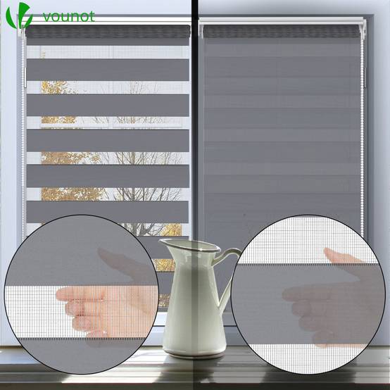 Vounot - Lot de 2 Store enrouleur jour nuit double 50x150cm Gris - Image 2