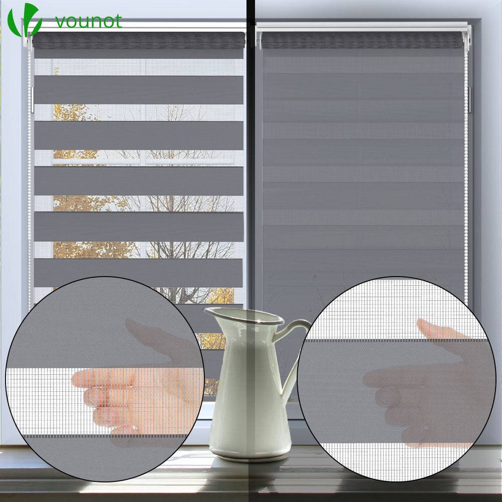 Vounot - Lot de 2 Store enrouleur jour nuit double 50x150cm Gris - Image 2