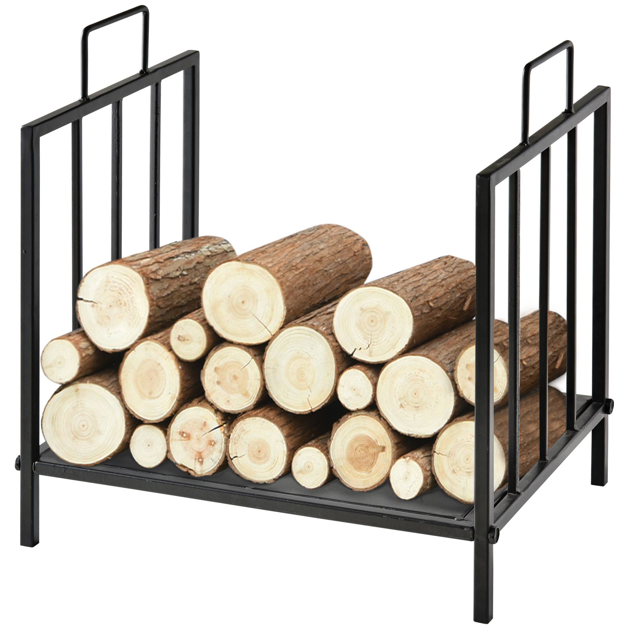 Porte‑bûches traditionnel cheminée, rangement bois intérieur‑extérieur, poignées, base surélevée, 44,5x33x46,5 cm, noir - Image 2