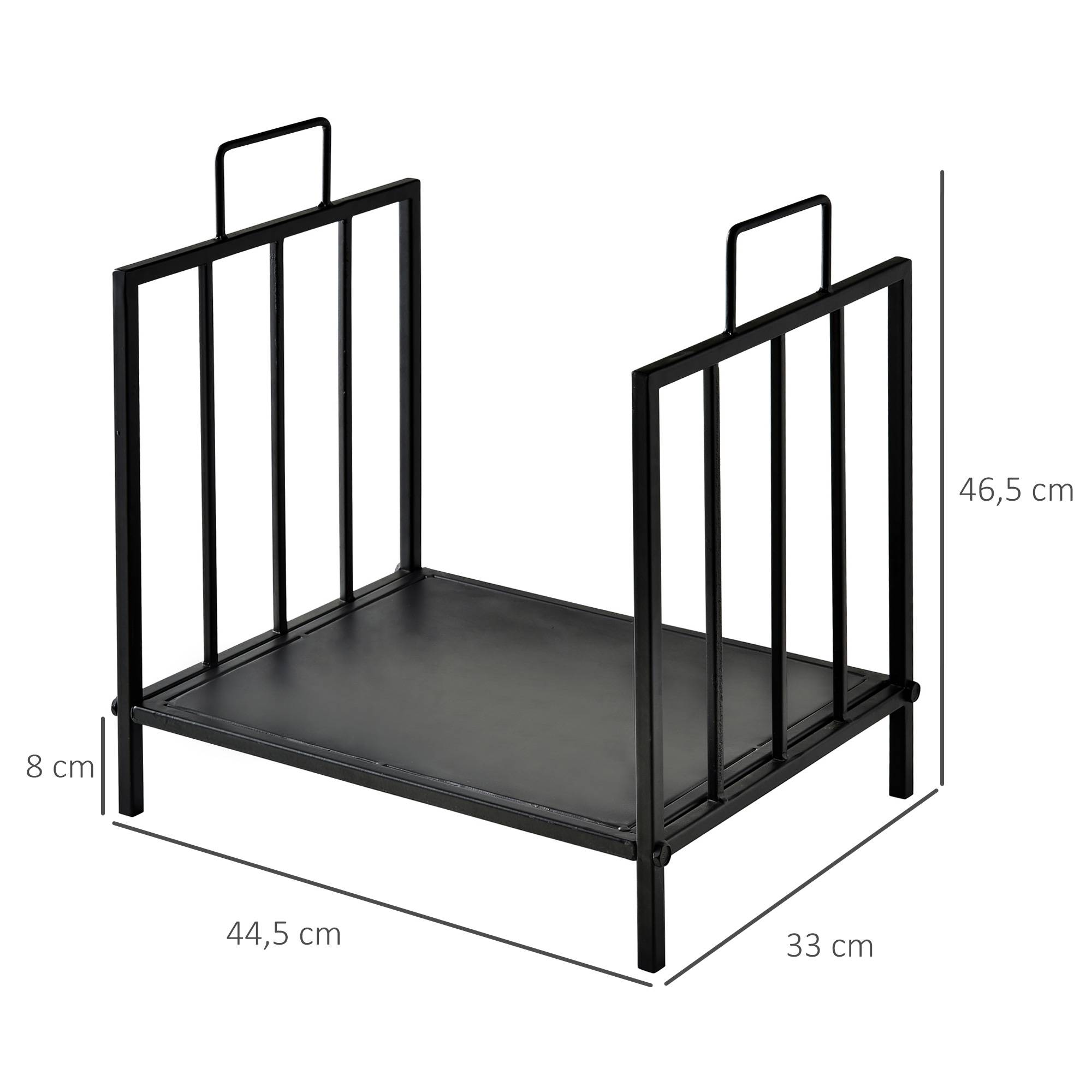 Porte‑bûches traditionnel cheminée, rangement bois intérieur‑extérieur, poignées, base surélevée, 44,5x33x46,5 cm, noir - Image 5