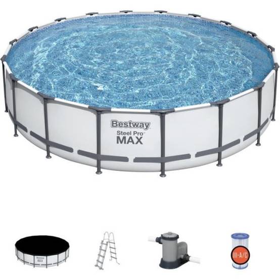 Bestway - Kit Piscine hors sol tubulaire BESTWAY - Steel Pro Max™ - 549 x 122 cm - Ronde (Avec filtre a cartouche, une bâche et une éc - Image 1