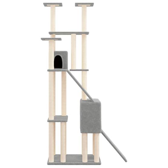 Grand arbre à chat XXL en sisal avec 2 niches et plateformes pour grands chats Gris clair 190 cm – ComfortXL Pet Living - Image 4