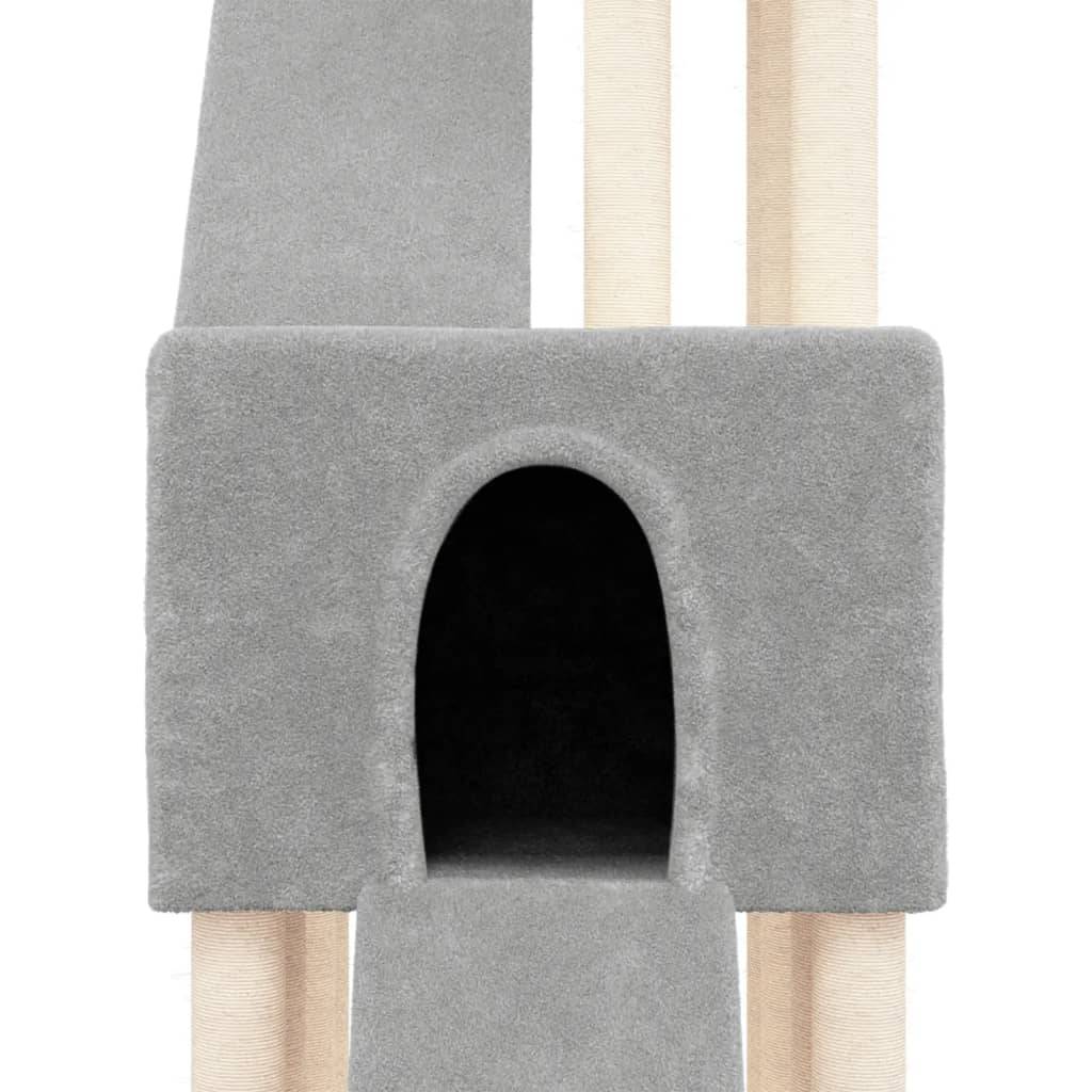 Grand arbre à chat XXL en sisal avec 2 niches et plateformes pour grands chats Gris clair 190 cm – ComfortXL Pet Living - Image 6
