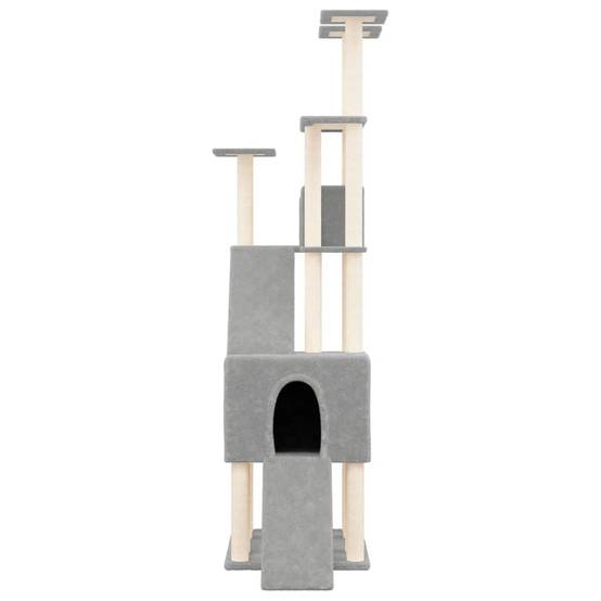 Grand arbre à chat XXL en sisal avec 2 niches et plateformes pour grands chats Gris clair 190 cm – ComfortXL Pet Living - Image 3