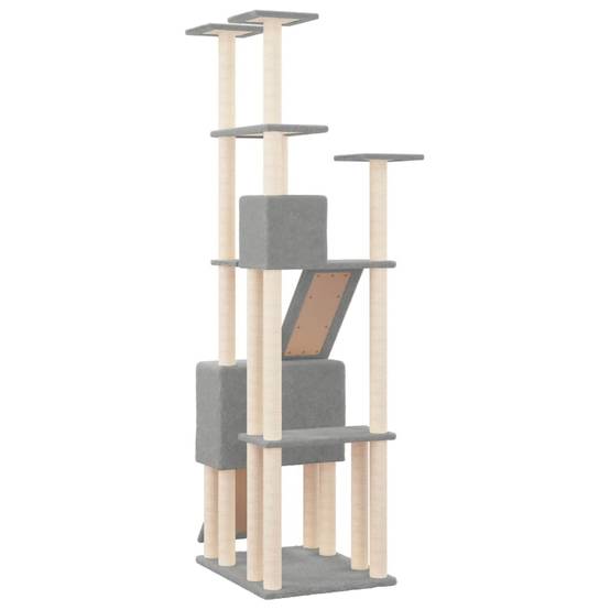 Grand arbre à chat XXL en sisal avec 2 niches et plateformes pour grands chats Gris clair 190 cm – ComfortXL Pet Living - Image 5