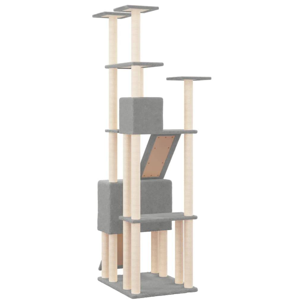 Grand arbre à chat XXL en sisal avec 2 niches et plateformes pour grands chats Gris clair 190 cm – ComfortXL Pet Living - Image 5