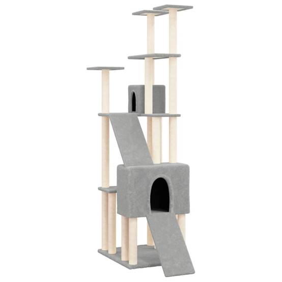 Grand arbre à chat XXL en sisal avec 2 niches et plateformes pour grands chats Gris clair 190 cm – ComfortXL Pet Living - Image 2
