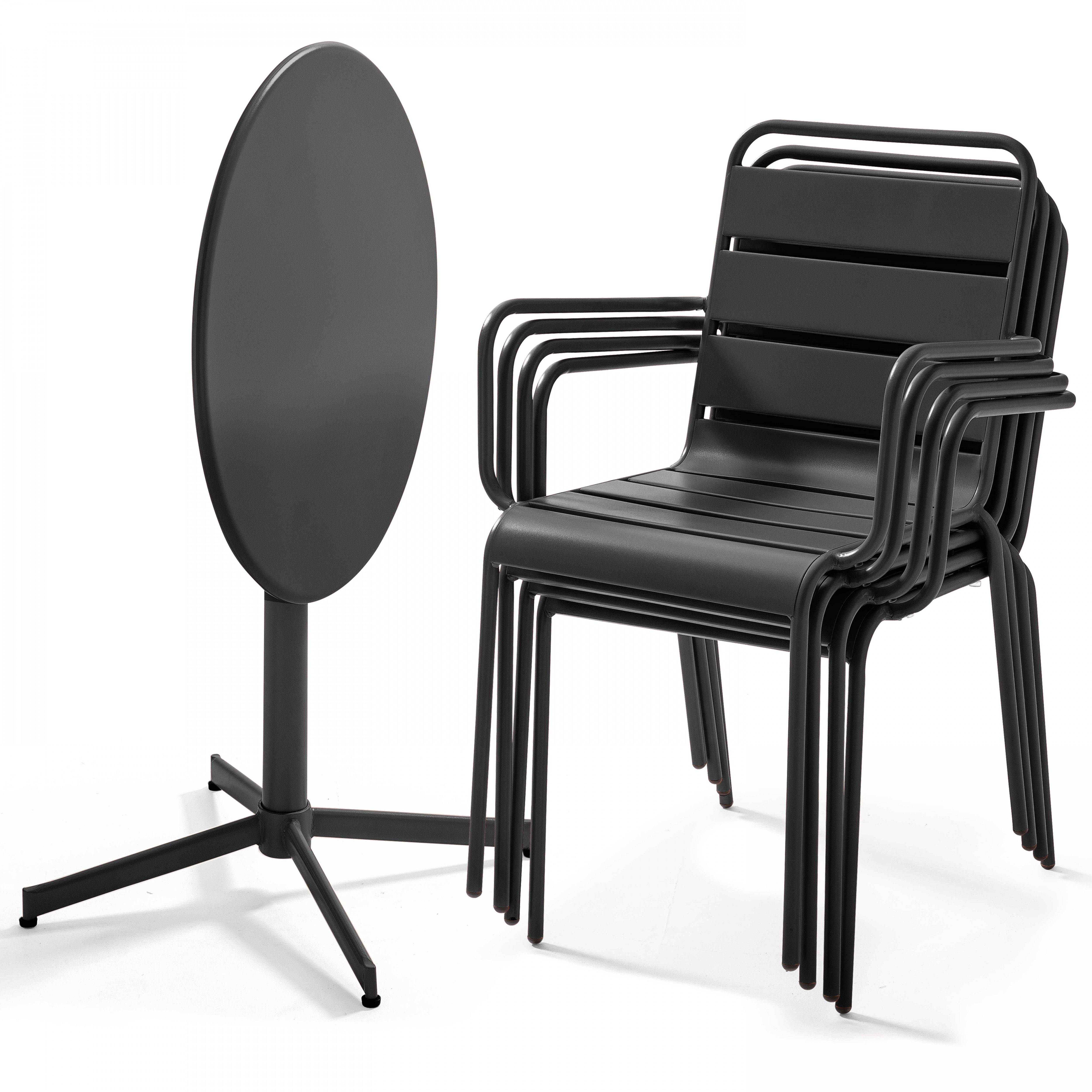 Oviala - Ensemble table de jardin et 4 fauteuils métal gris Palavas - Oviala - Imagen 2