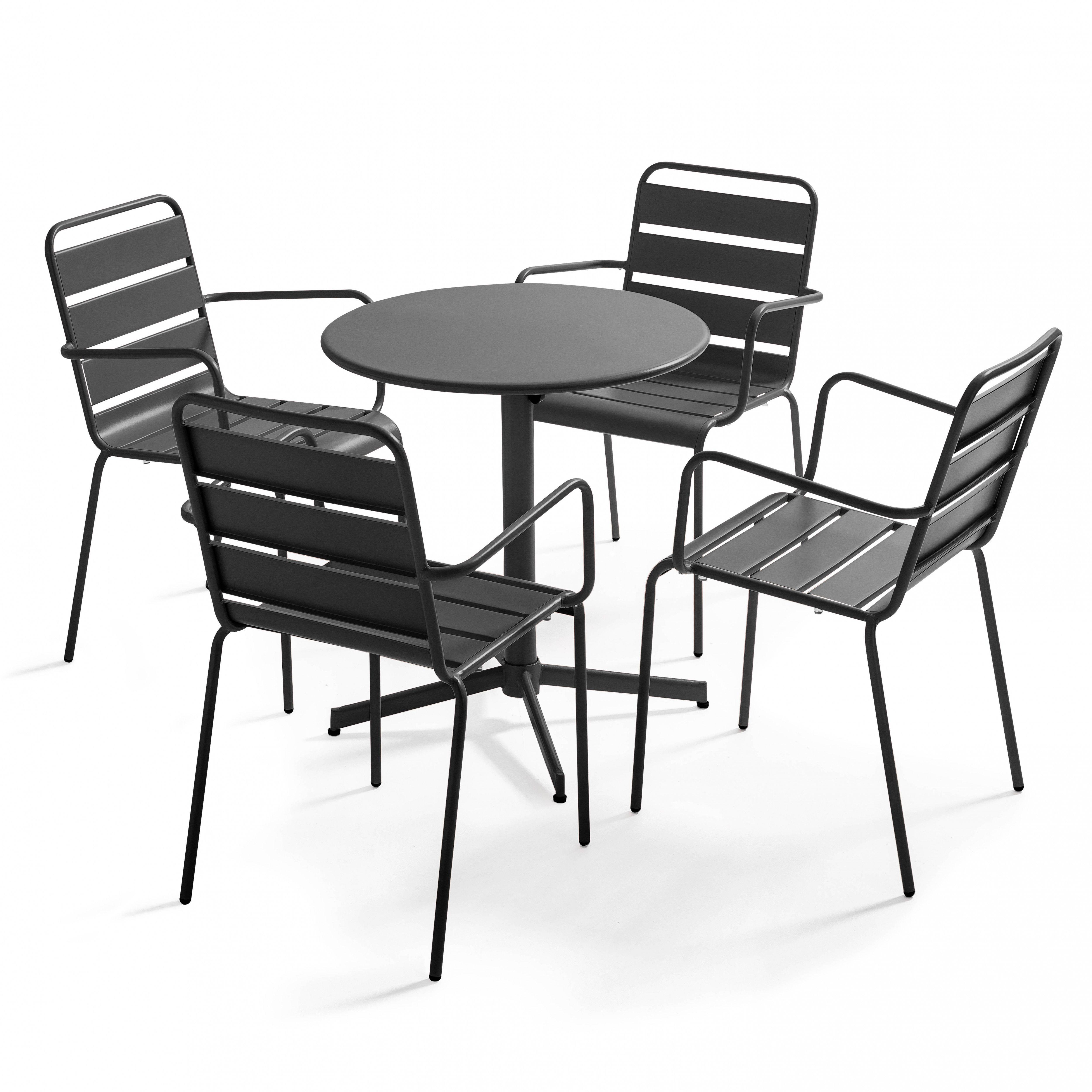 Oviala - Ensemble table de jardin et 4 fauteuils métal gris Palavas - Oviala - Imagen 1