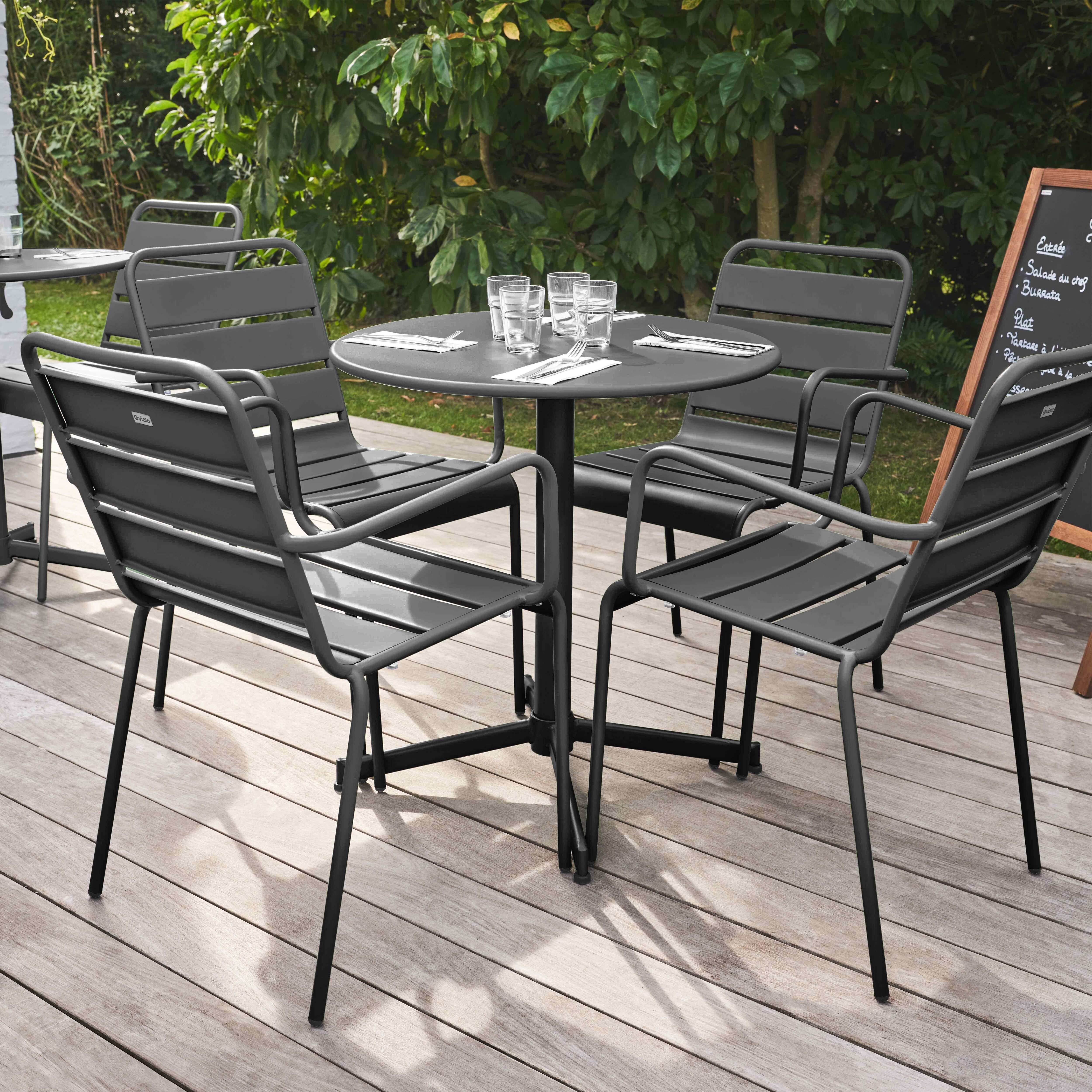 Oviala - Ensemble table de jardin et 4 fauteuils métal gris Palavas - Oviala - Imagen 3