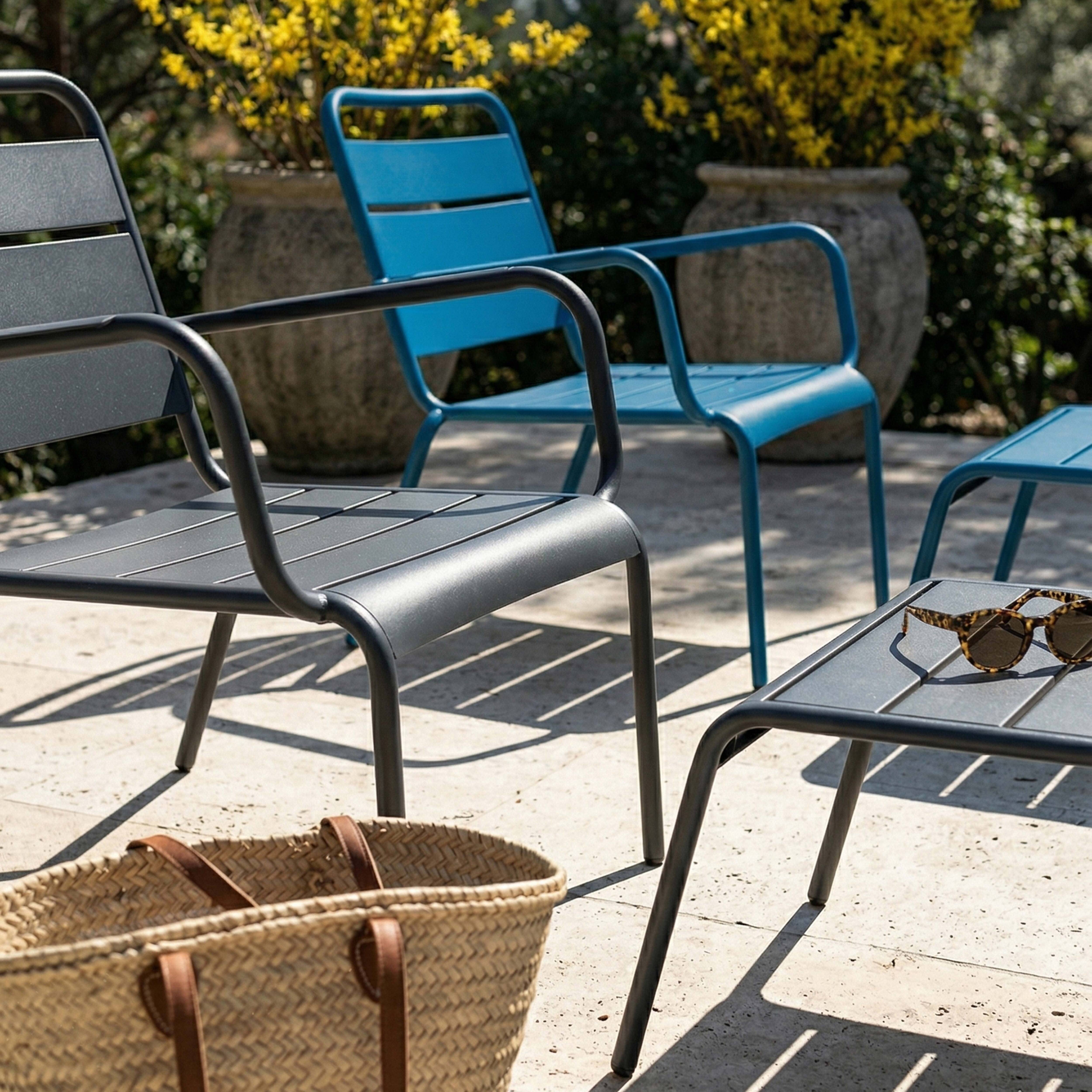 Oviala - Lot 2 fauteuils relax avec repose-pieds métal gris et bleu pacific Palavas - Oviala - Imagen 4