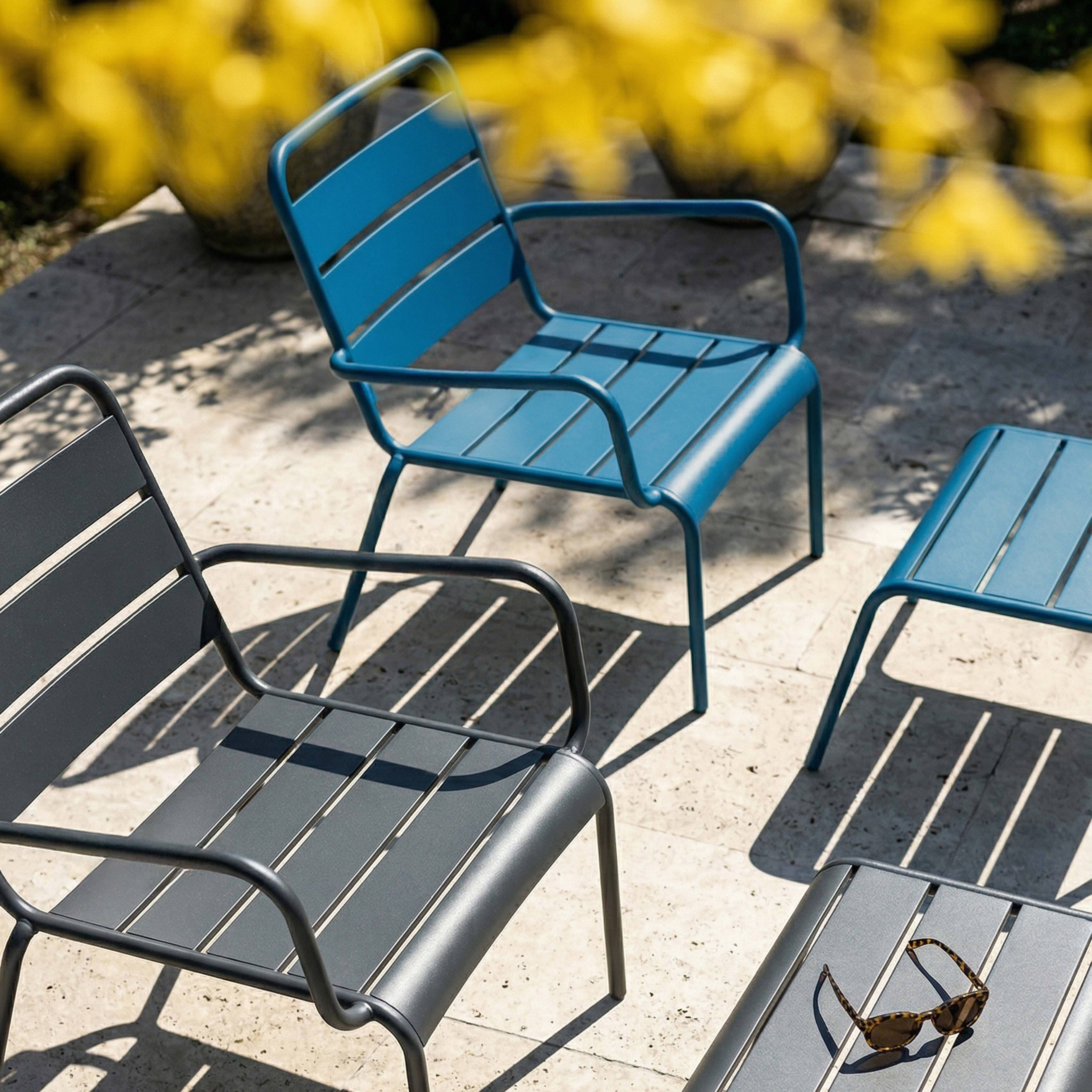 Oviala - Lot 2 fauteuils relax avec repose-pieds métal gris et bleu pacific Palavas - Oviala - Imagen 3