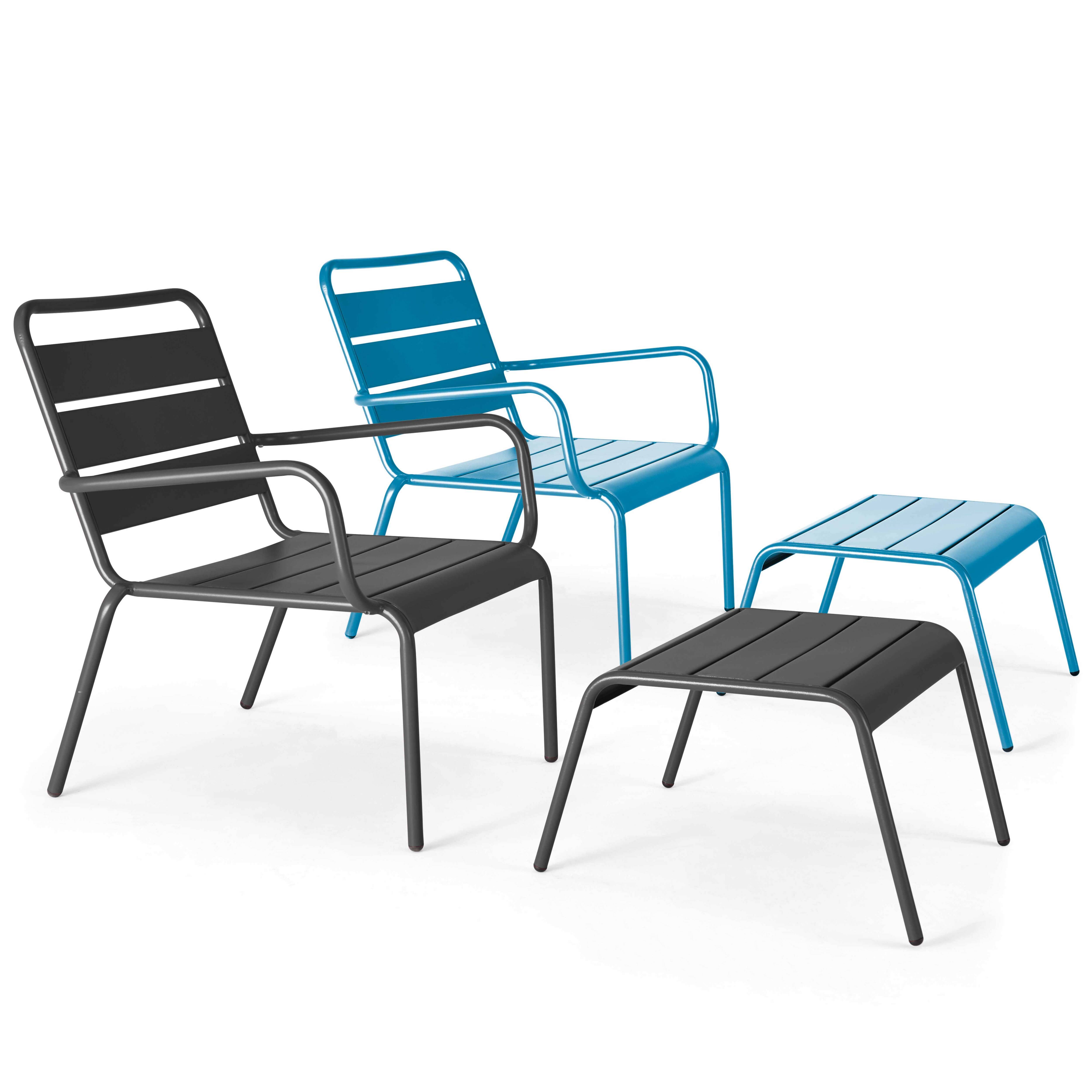 Oviala - Lot 2 fauteuils relax avec repose-pieds métal gris et bleu pacific Palavas - Oviala - Imagen 1
