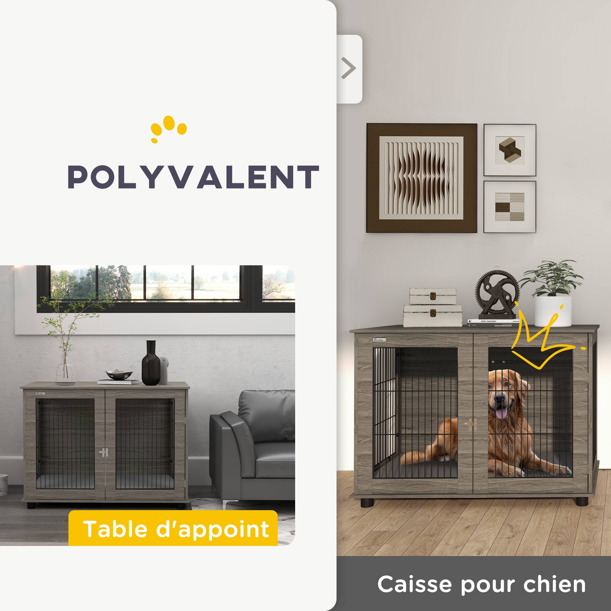 Pawhut - Cage pour chien intérieure dim. 100L x 60l x 73,5H cm - porte verrouillable, coussin déhoussable - acier noir aspect bois gris - Imagen 5