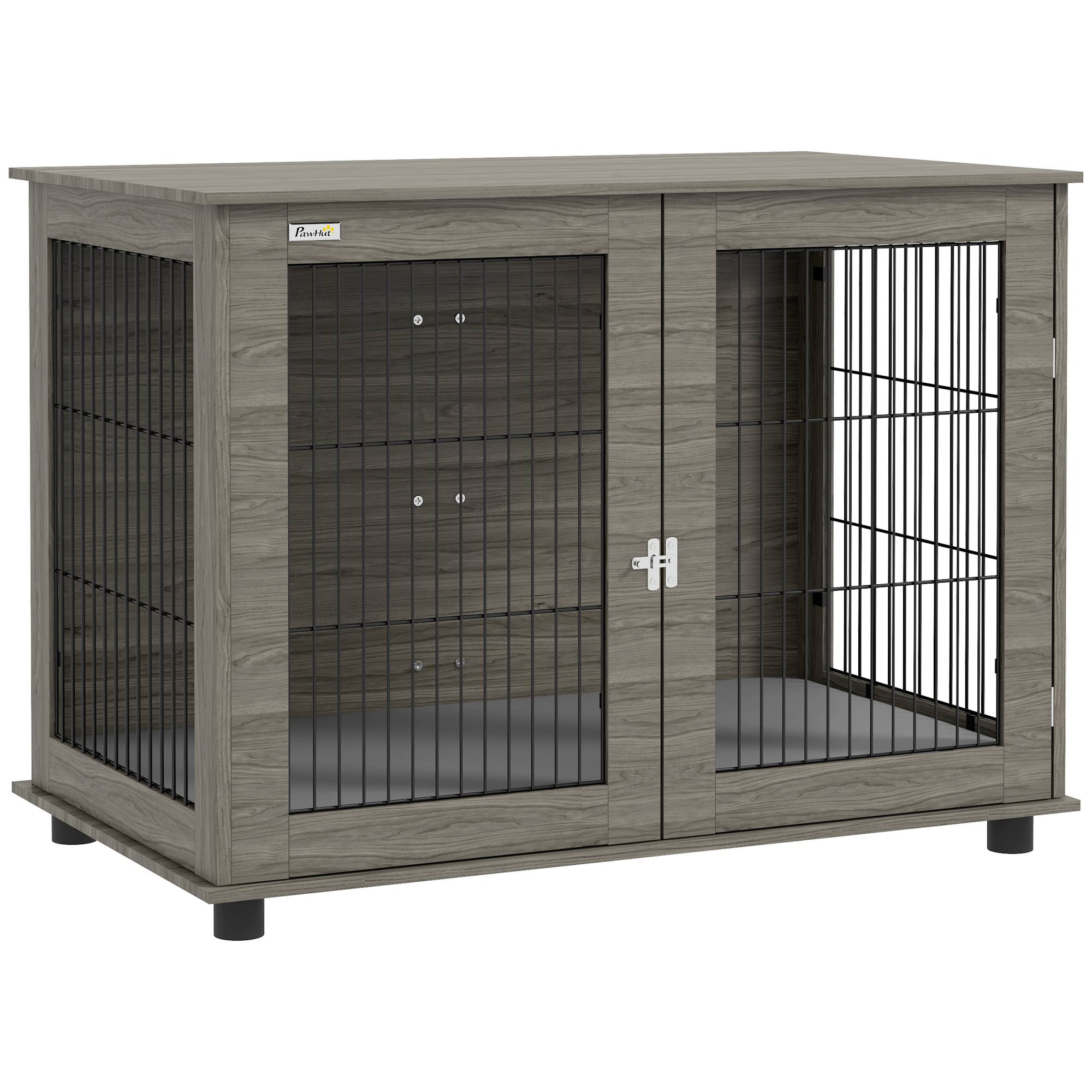Pawhut - Cage pour chien intérieure dim. 100L x 60l x 73,5H cm - porte verrouillable, coussin déhoussable - acier noir aspect bois gris - Imagen 1