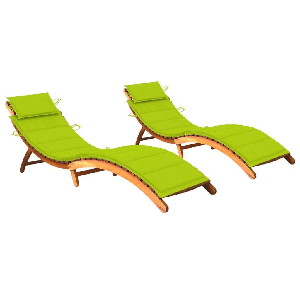 Helloshop26 - Lot de 2 transats chaise longue bain de soleil lit de jardin terrasse meuble d'extérieur avec coussins bois d'acacia solide - Imagen 1