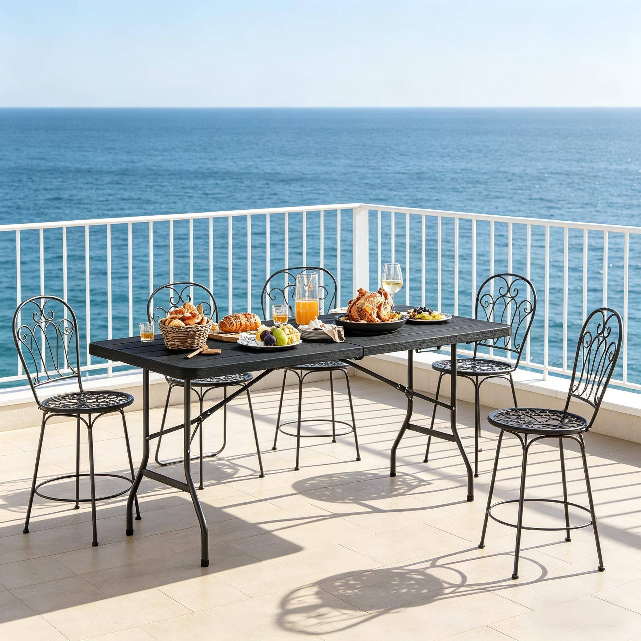 Table pliante aspect bois PEHD jardin camping réception portable 180x74cm noir - ComfortXL Outdoor Living - Image 4