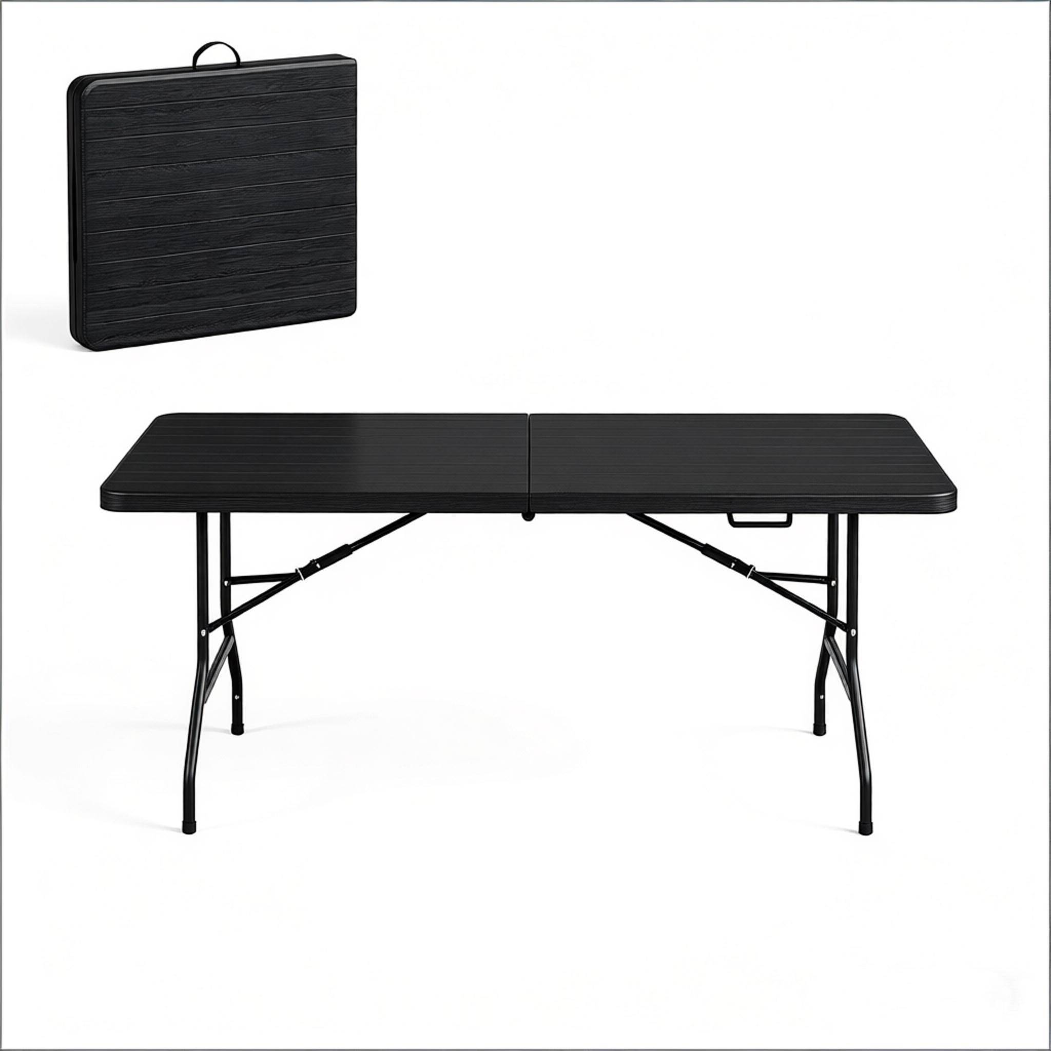 Table pliante aspect bois PEHD jardin camping réception portable 180x74cm noir - ComfortXL Outdoor Living - Image 8