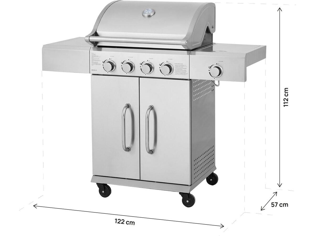 Barbecue Gaz En Inox Avec 5 Brûleurs Dont 1 Latéral "brazzo" - 118 X 57 X 104 Cm - Gris Clair -habitat Et Jardin - Image 4