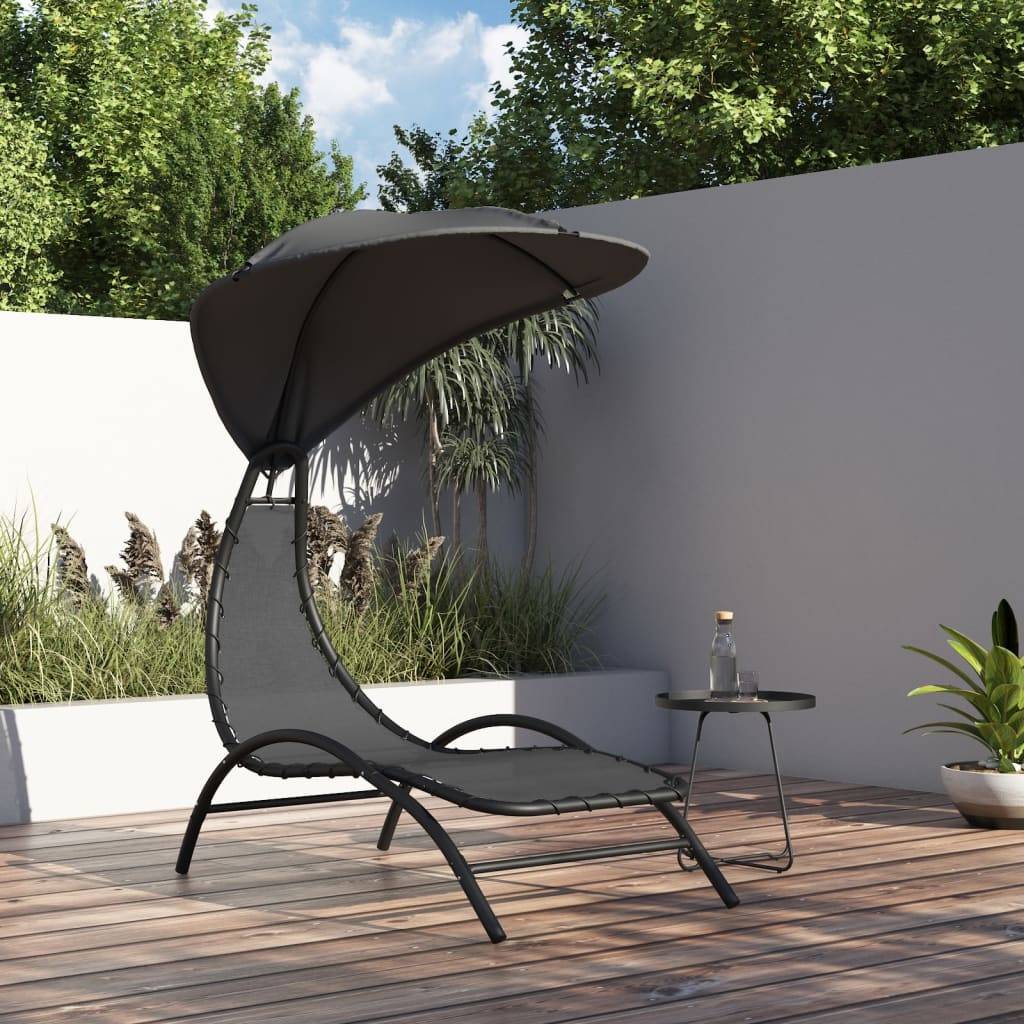 Maison Chic - Bain de soleil - transat et auvent gris foncé 167x80x195 cm tissu et acier - Meuble Pro - Imagen 2