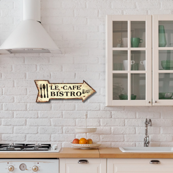 Plaque murale décorative vintage métal blanc café bistro 50x19cm Chemin de campagne - Imagen 3