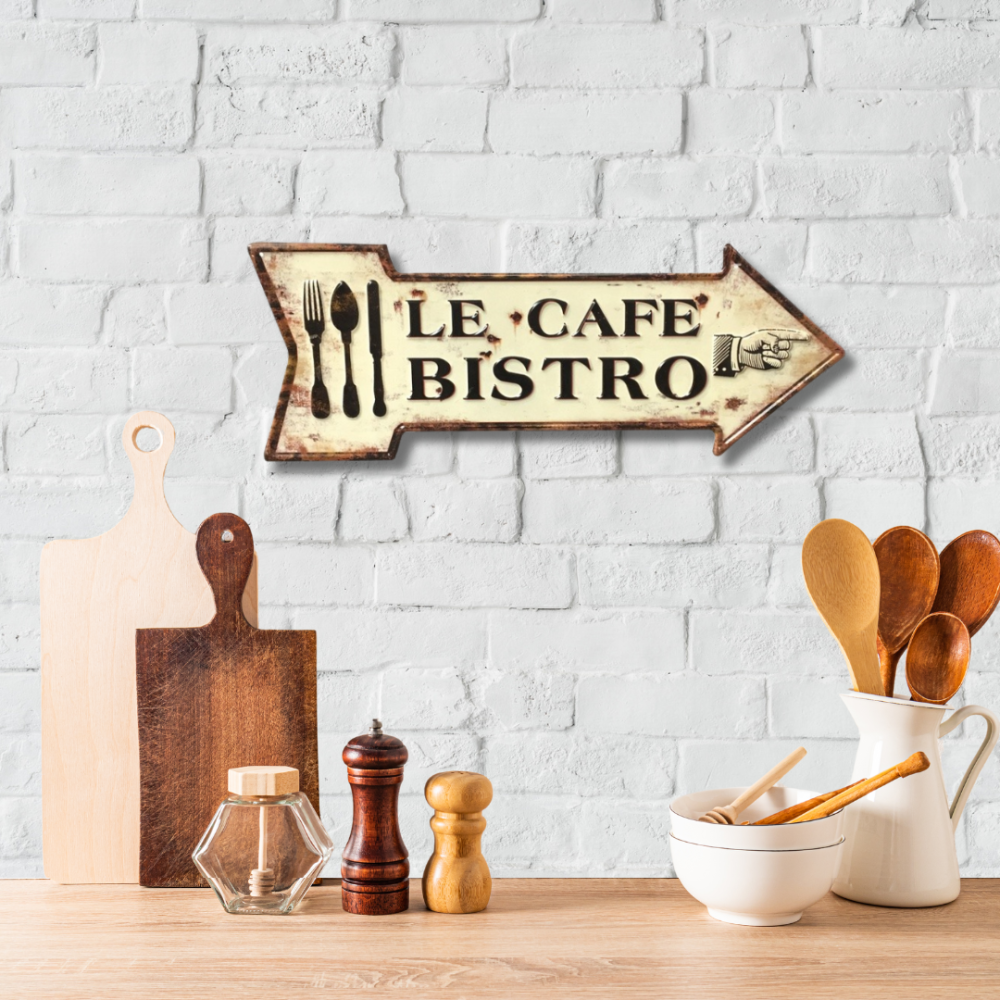 Plaque murale décorative vintage métal blanc café bistro 50x19cm Chemin de campagne - Imagen 2