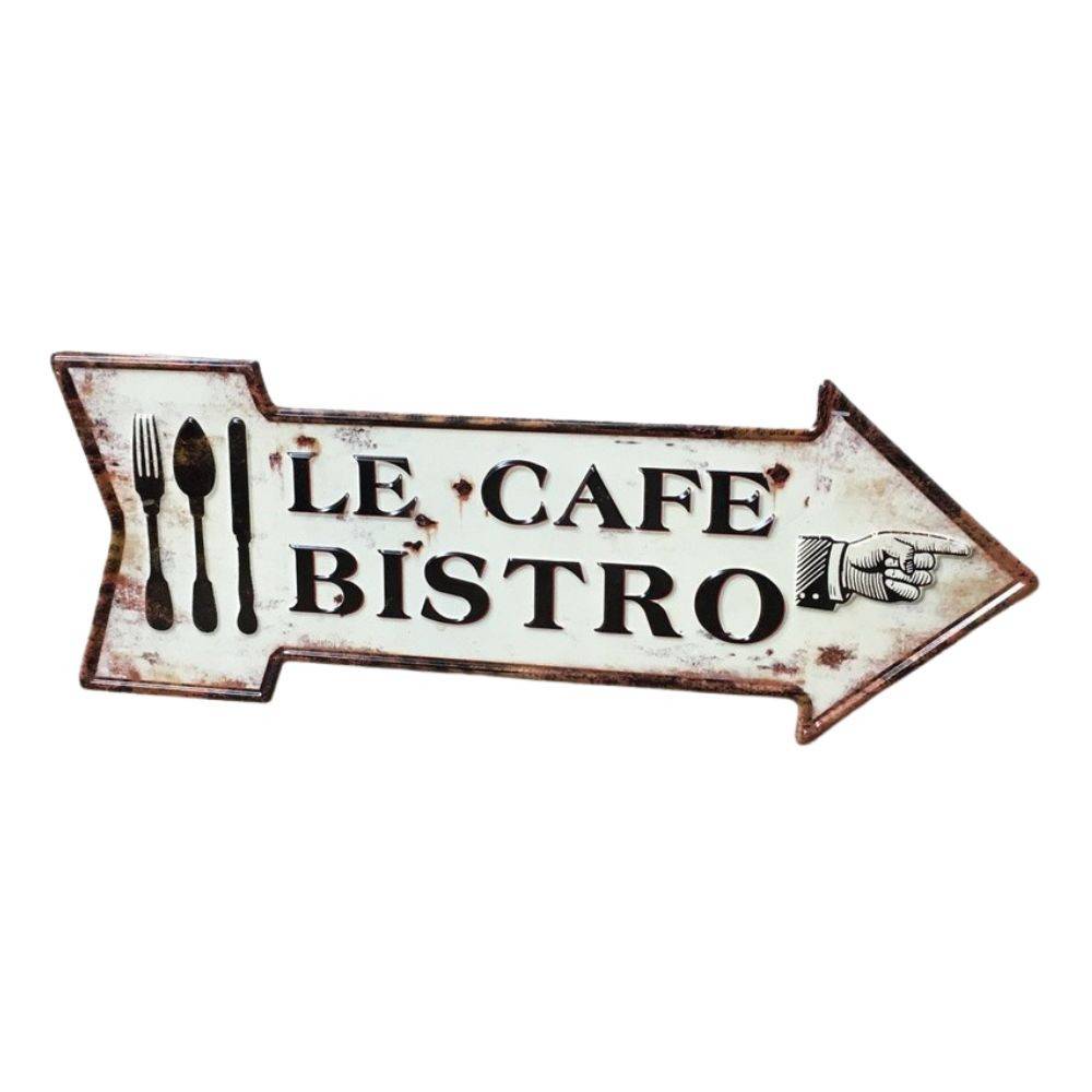 Plaque murale décorative vintage métal blanc café bistro 50x19cm Chemin de campagne - Imagen 1