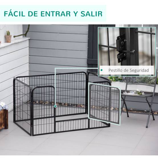 Parc à jeux rectangulaire pour chien avec 4 panneaux métalliques, porte et double verrouillage, enclos d'éducation, 125 x 80 x 70 cm, noir - Image 8