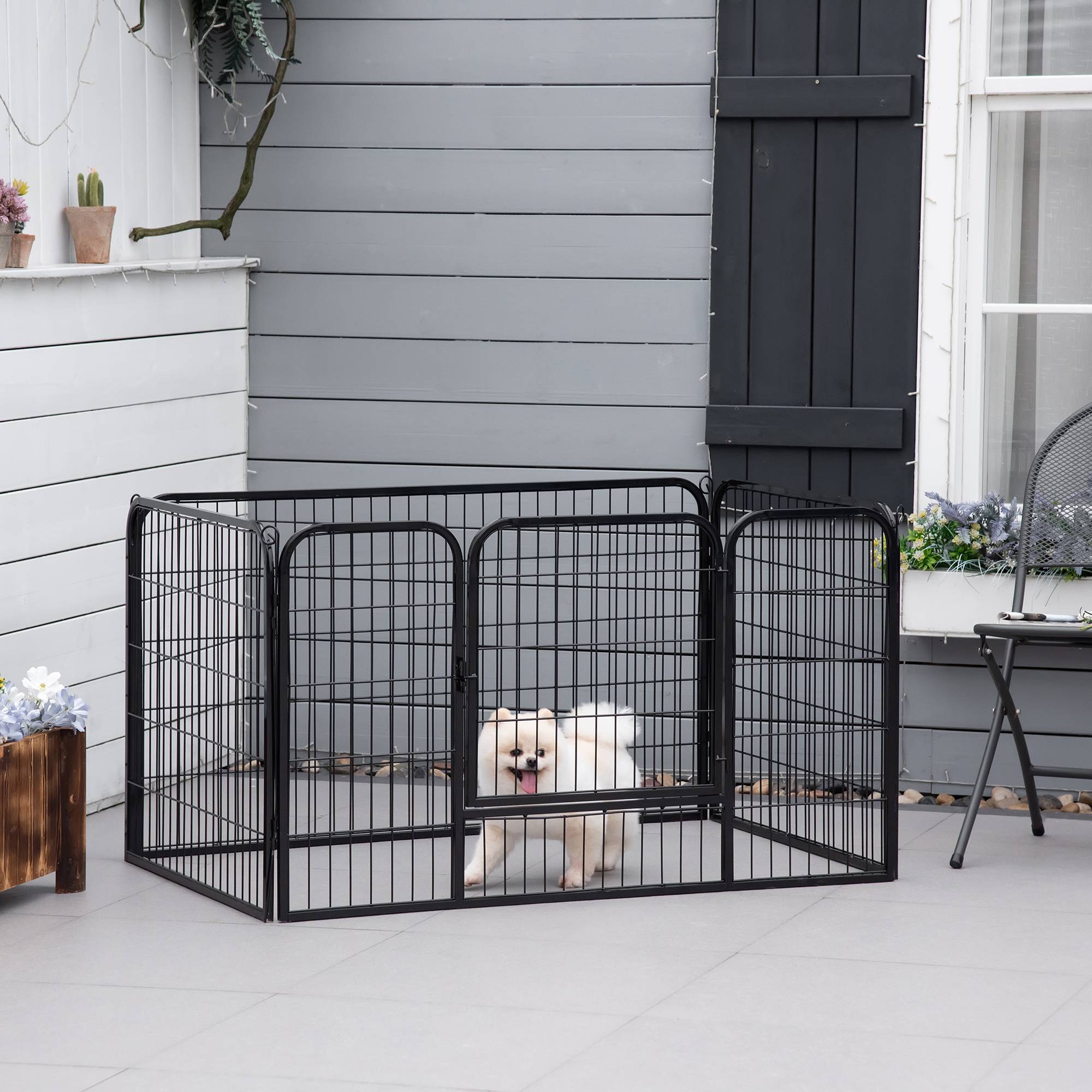 Parc à jeux rectangulaire pour chien avec 4 panneaux métalliques, porte et double verrouillage, enclos d'éducation, 125 x 80 x 70 cm, noir - Image 3