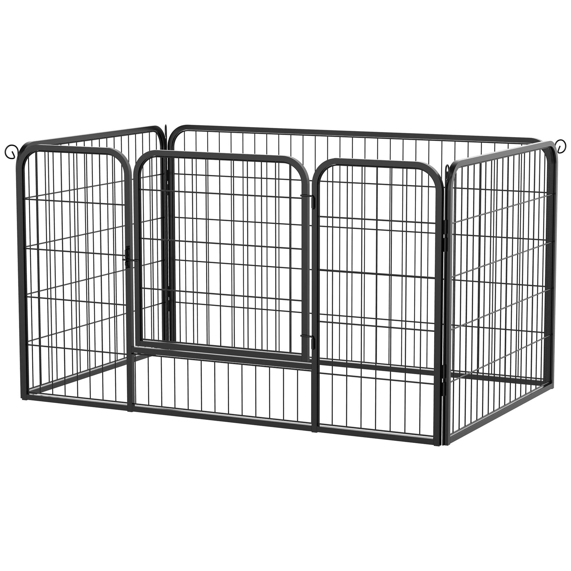 Parc à jeux rectangulaire pour chien avec 4 panneaux métalliques, porte et double verrouillage, enclos d'éducation, 125 x 80 x 70 cm, noir - Image 2