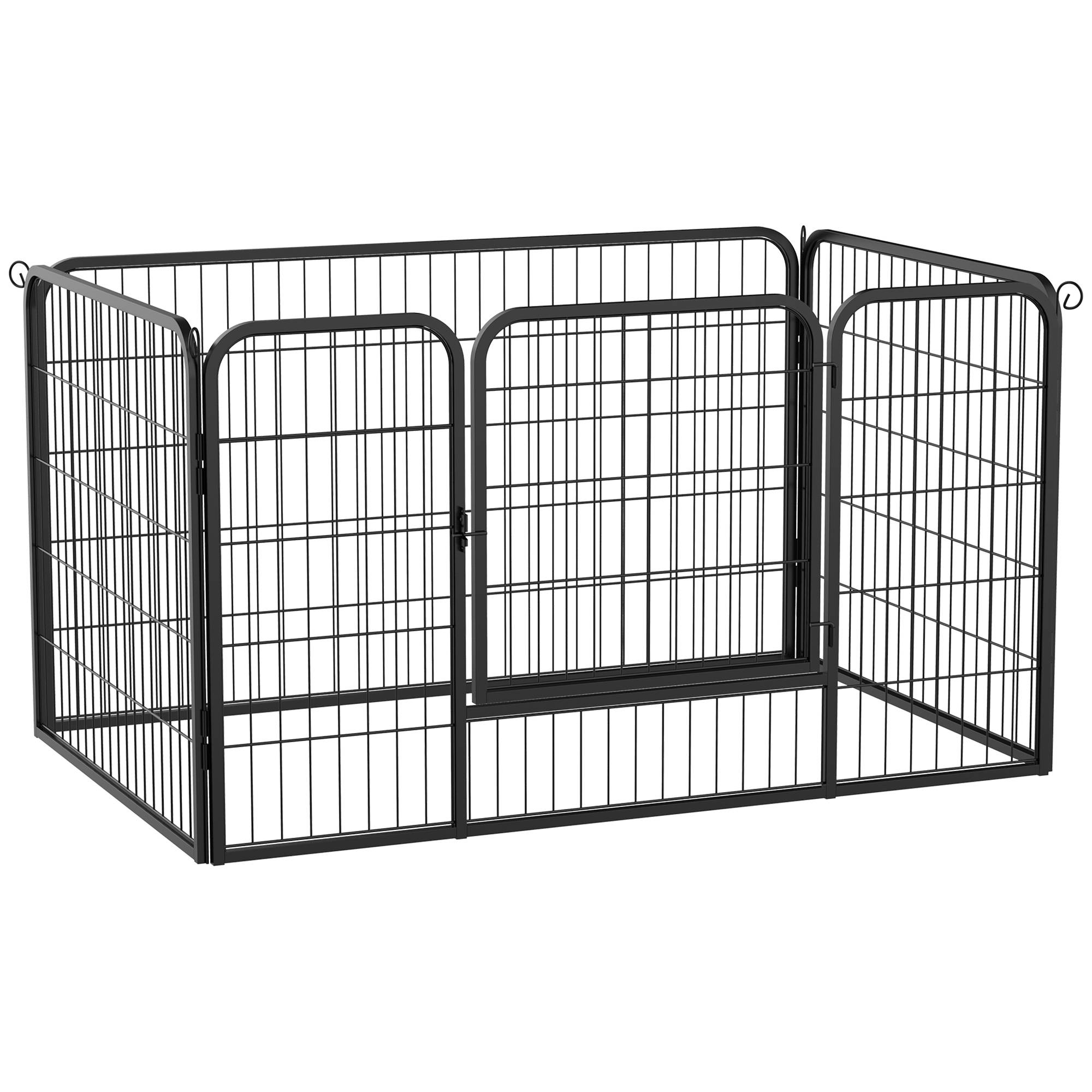 Parc à jeux rectangulaire pour chien avec 4 panneaux métalliques, porte et double verrouillage, enclos d'éducation, 125 x 80 x 70 cm, noir - Image 1
