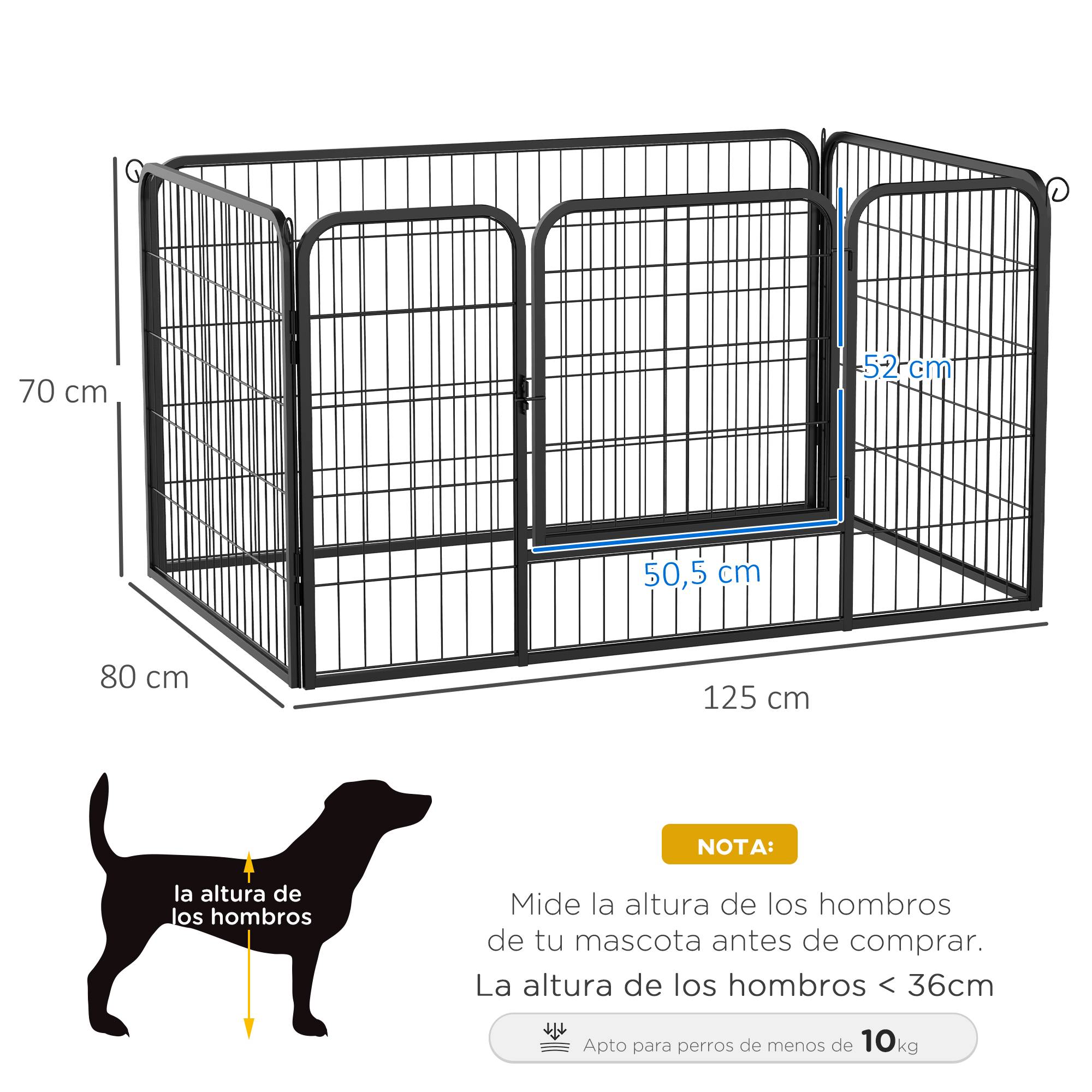 Parc à jeux rectangulaire pour chien avec 4 panneaux métalliques, porte et double verrouillage, enclos d'éducation, 125 x 80 x 70 cm, noir - Image 5