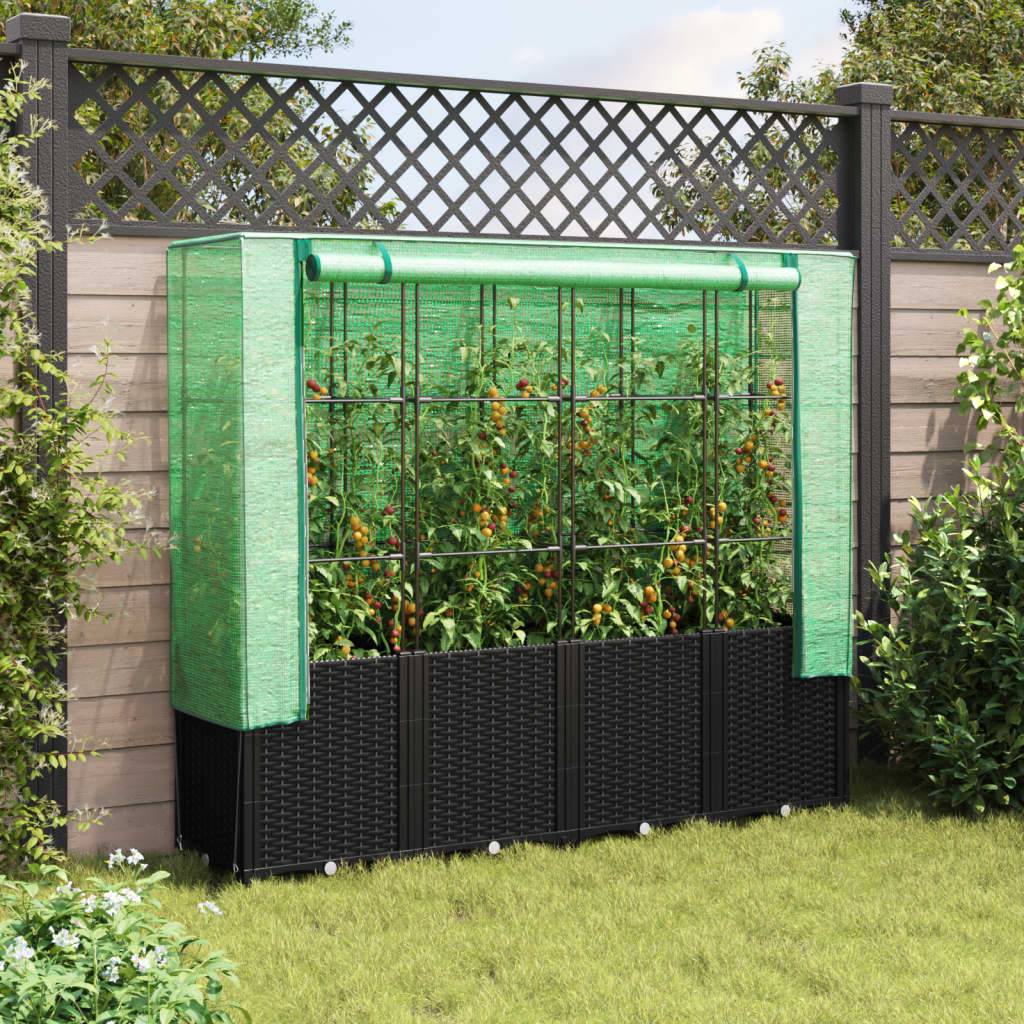 ComfortXL - Potager sur Pieds 160cm Noir avec Cadre et Housse de Serre, Bac de Culture Design Rotin, H153cm – ComfortXL Outdoor Living - Image 3