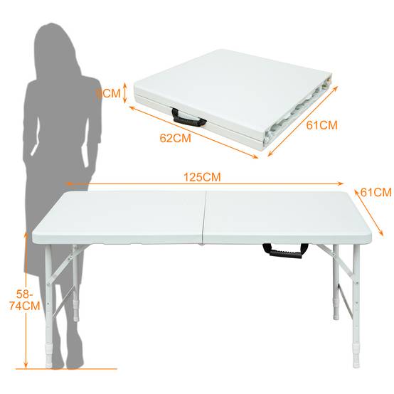 Table Pliante Valise Camping Jardin Hauteur Réglable 125cm Blanc Solide - ComfortXL Outdoor Living - Image 2