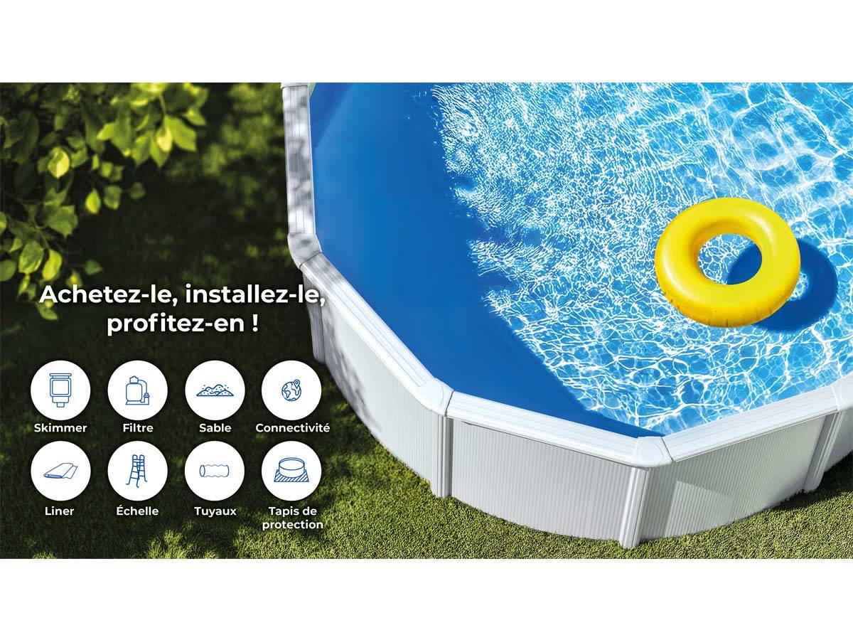 Gré - Kit piscine acier blanc Gré Haïti ovale 6,34 x 3,99 x 1,32 m + Bâche à bulles - Imagen 4