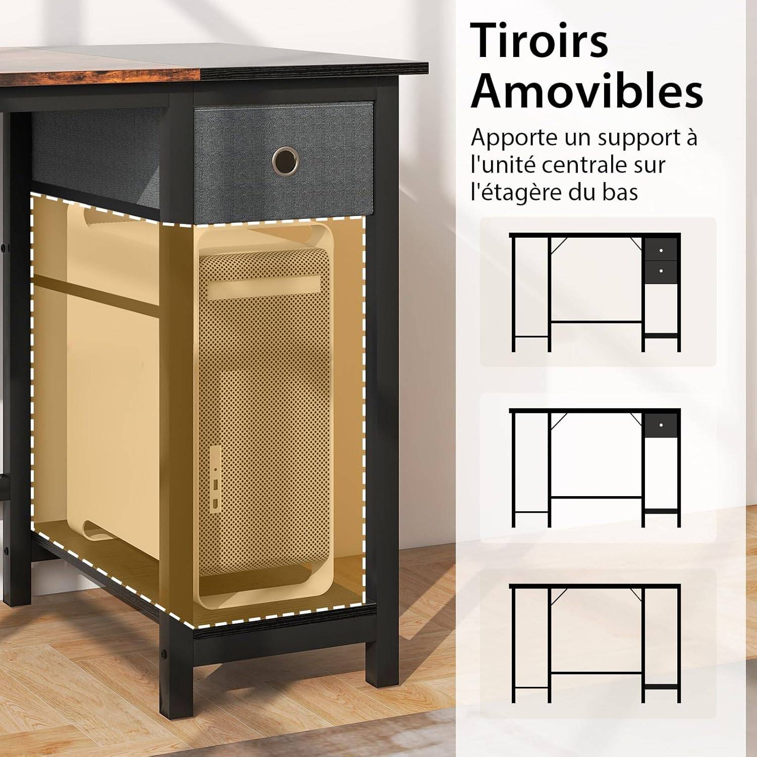 Bureau 120x60cm Bois Marron Avec étagères De Rangement - Poste De Travail Adulte/adolescent