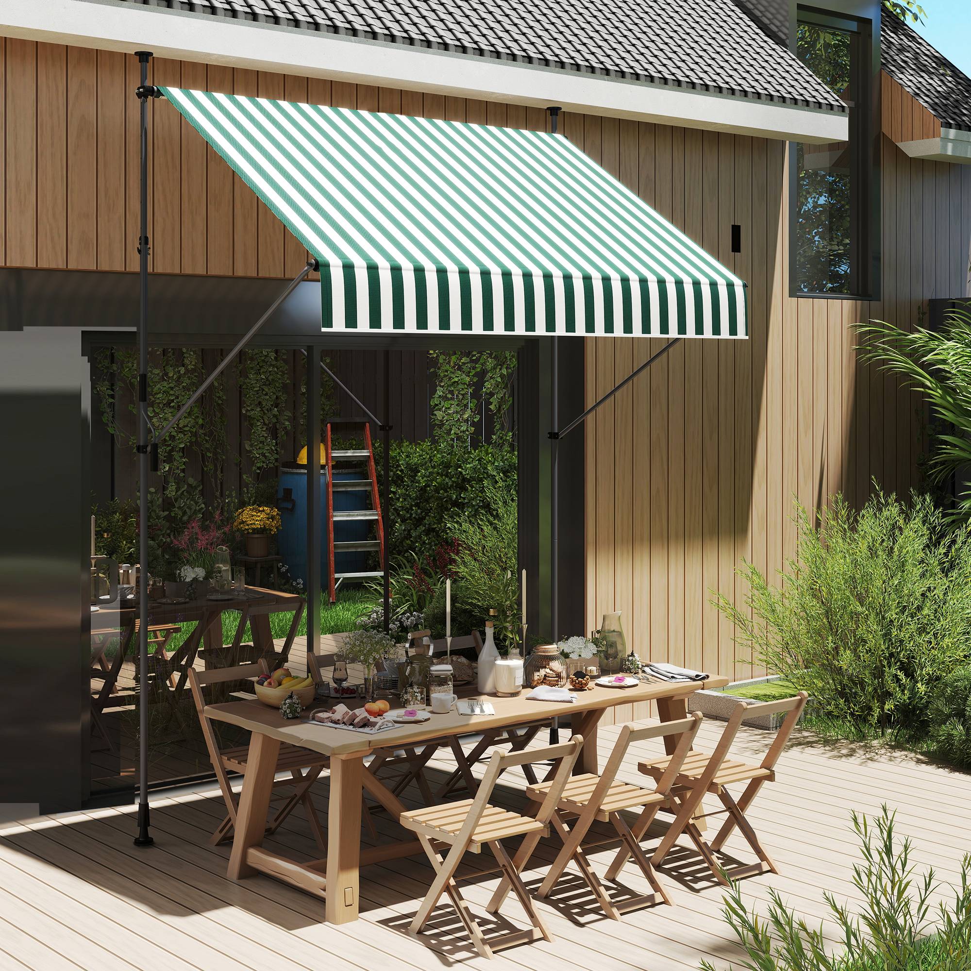 ComfortXL - Store Banette Aluminium Balcon Fixation Sans Perçage Hauteur Réglable 2x1.2m Vert/Blanc - ComfortXL Outdoor Living - Image 4