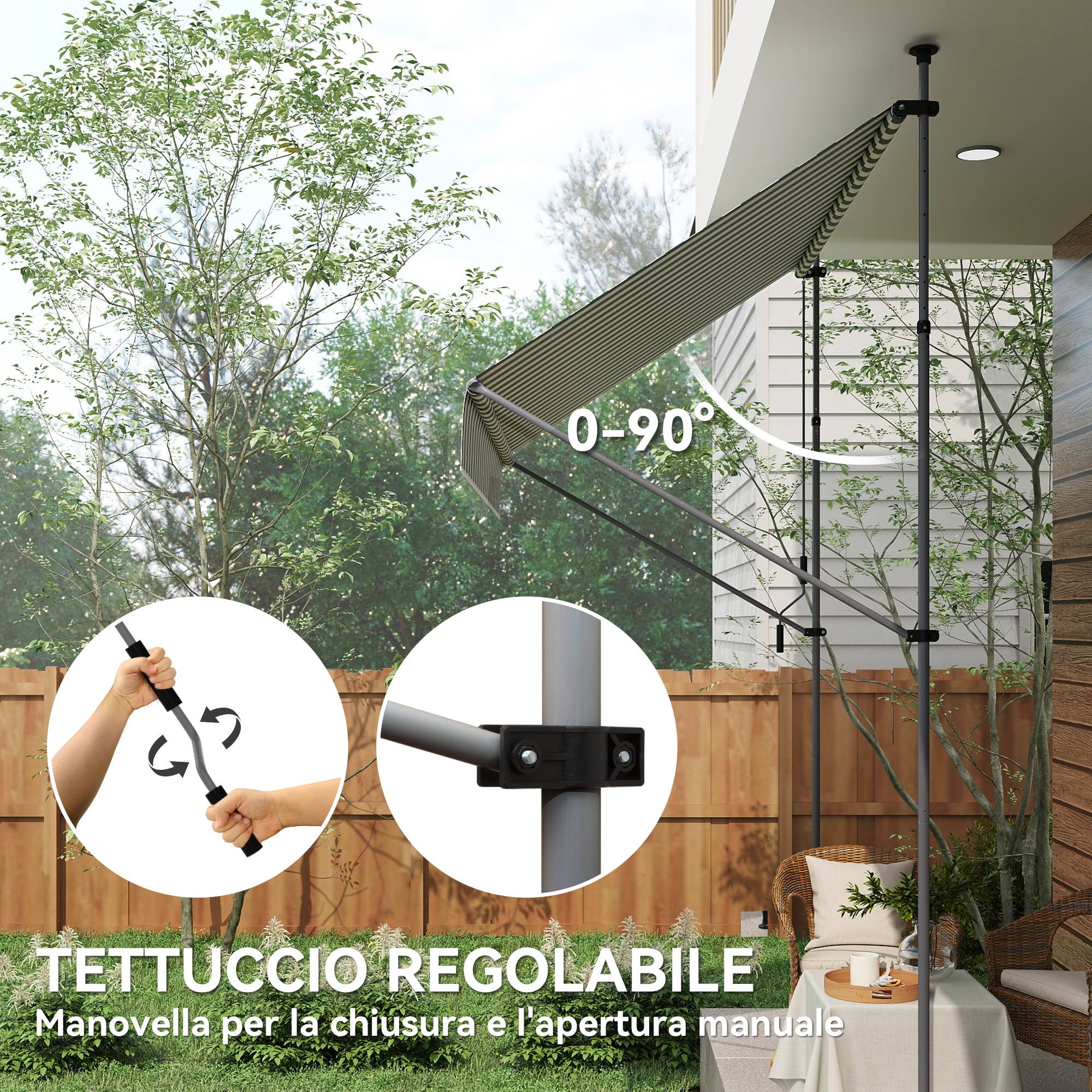 ComfortXL - Store Banette Aluminium Balcon Fixation Sans Perçage Hauteur Réglable 2x1.2m Vert/Blanc - ComfortXL Outdoor Living - Image 7
