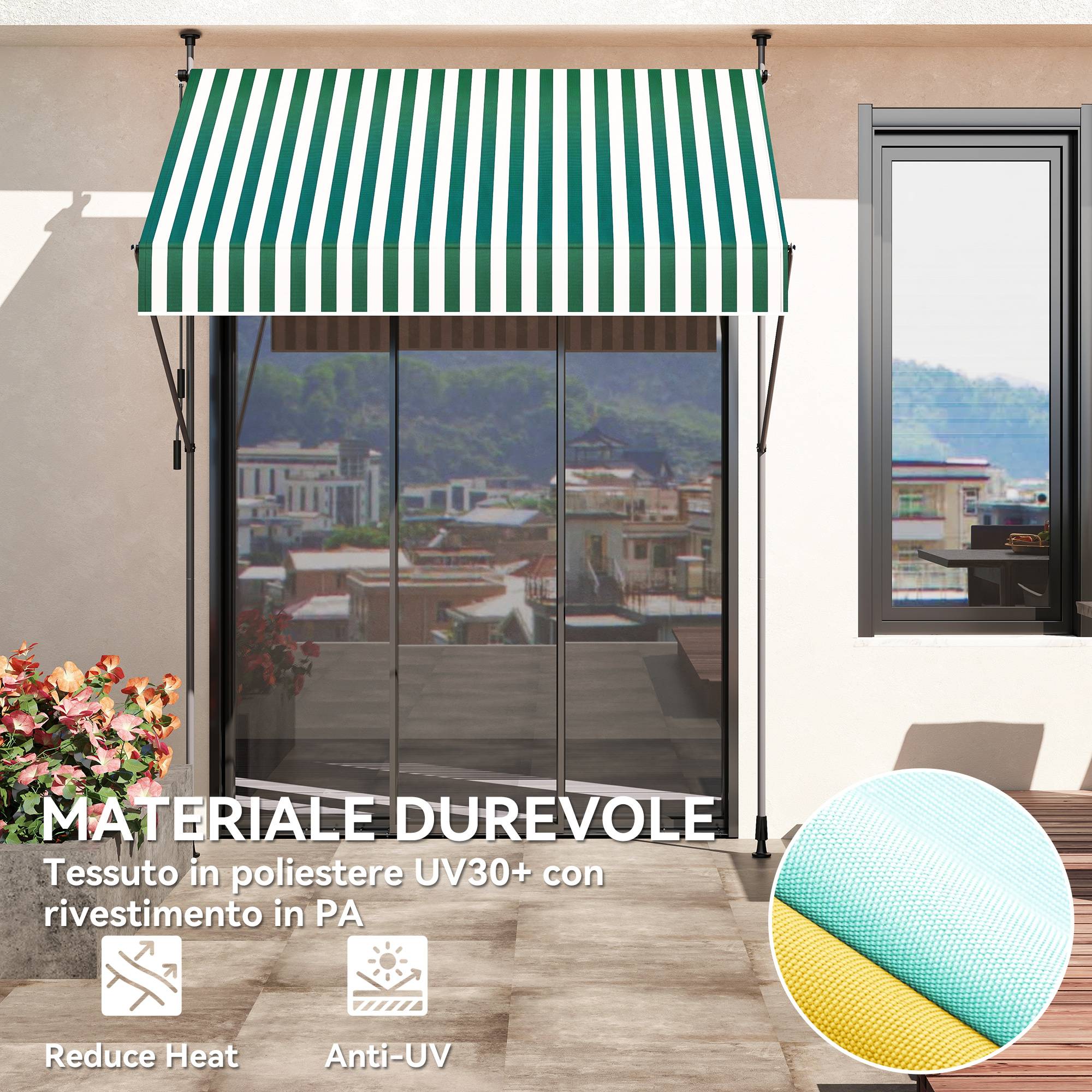 ComfortXL - Store Banette Aluminium Balcon Fixation Sans Perçage Hauteur Réglable 2x1.2m Vert/Blanc - ComfortXL Outdoor Living - Image 8