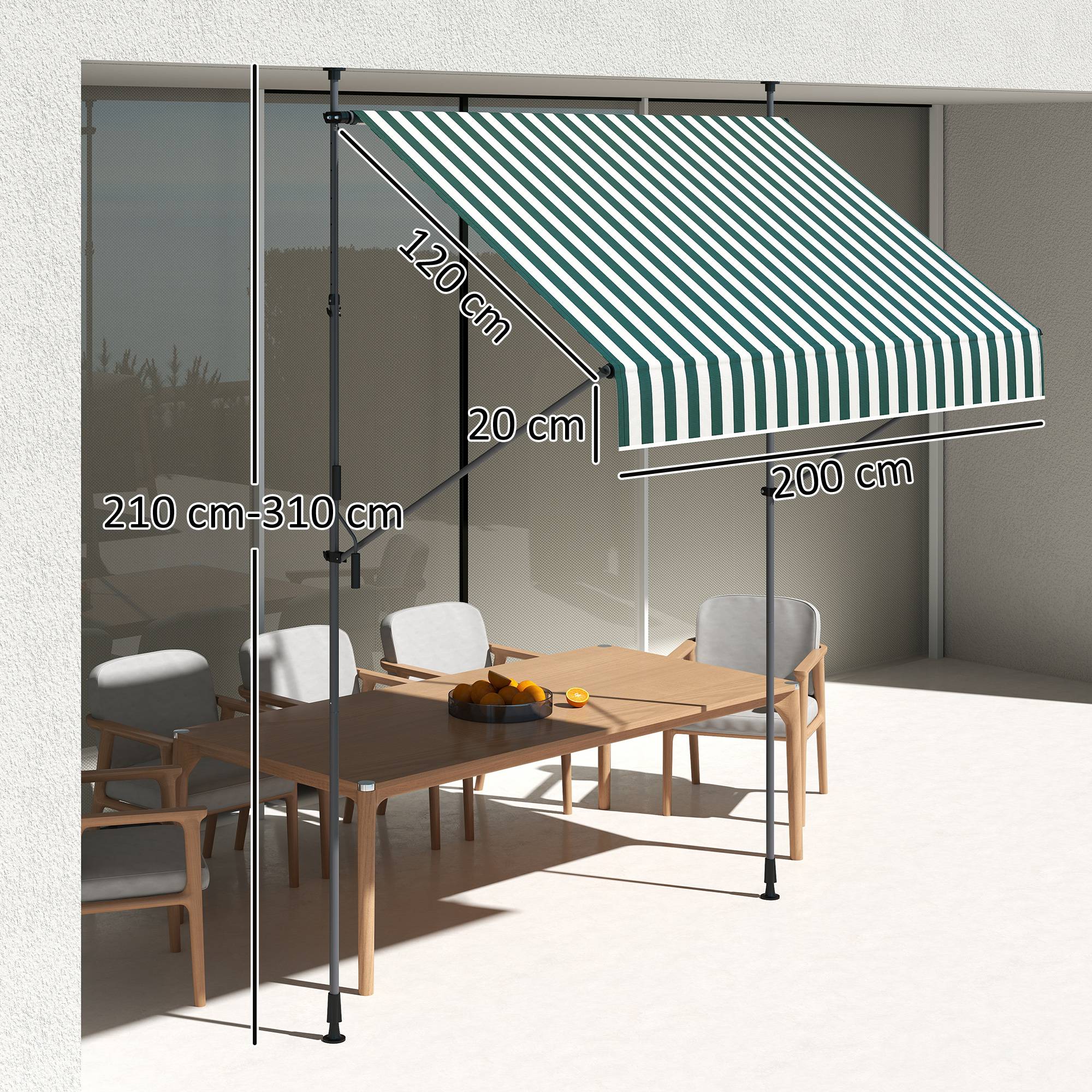 ComfortXL - Store Banette Aluminium Balcon Fixation Sans Perçage Hauteur Réglable 2x1.2m Vert/Blanc - ComfortXL Outdoor Living - Image 5