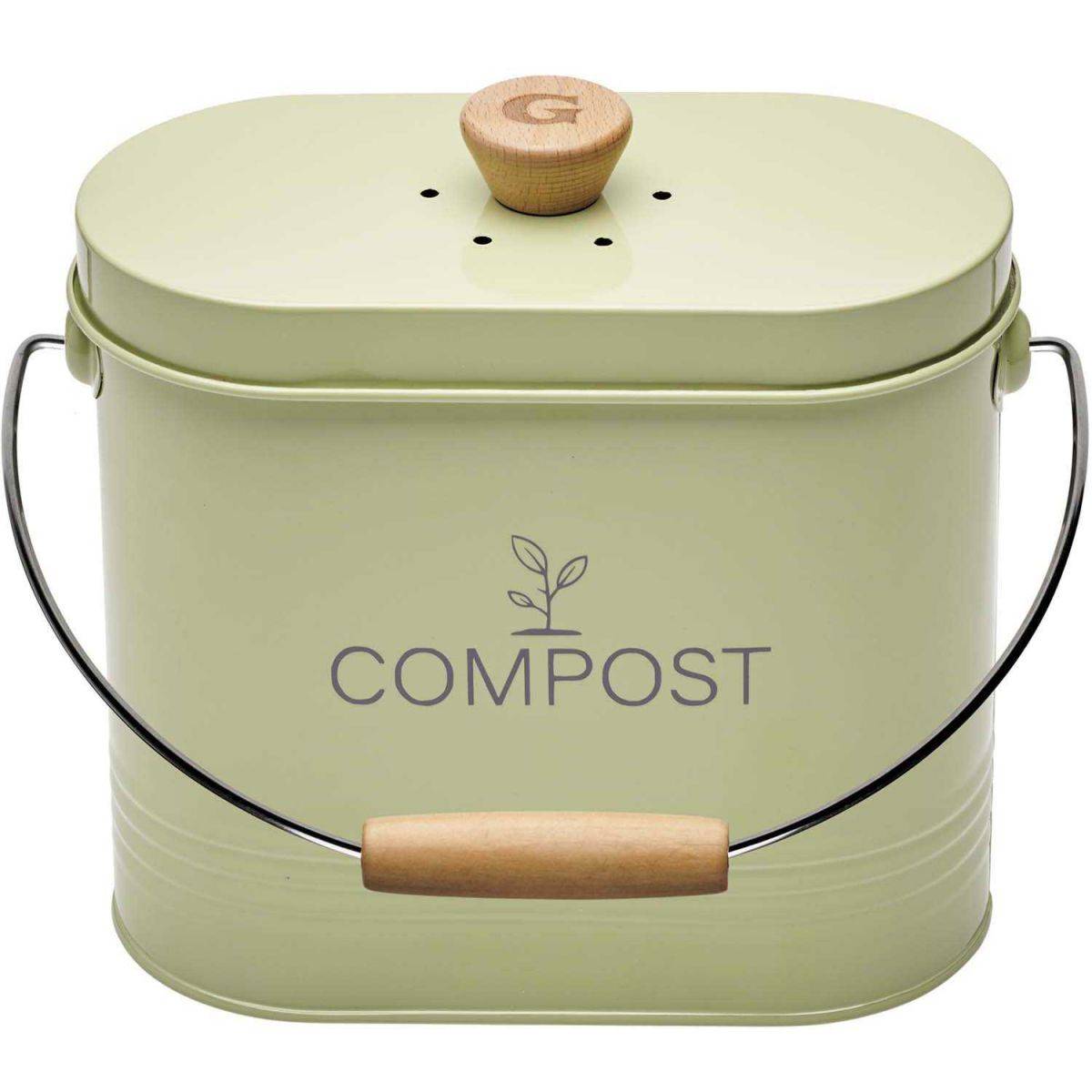 Guillouard - Composteur de cuisine ovale en métal avec filtre Vert pastel - 3 litres