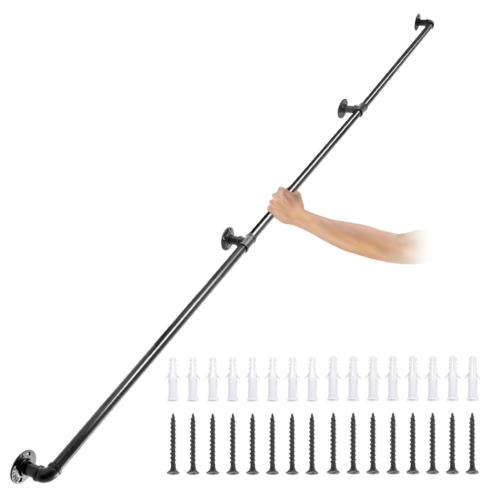 VEVOR Main Courante Escalier Rampe 2 Tubes Acier Carbone 1,8m Murale 200kg/ Tube 840281517336