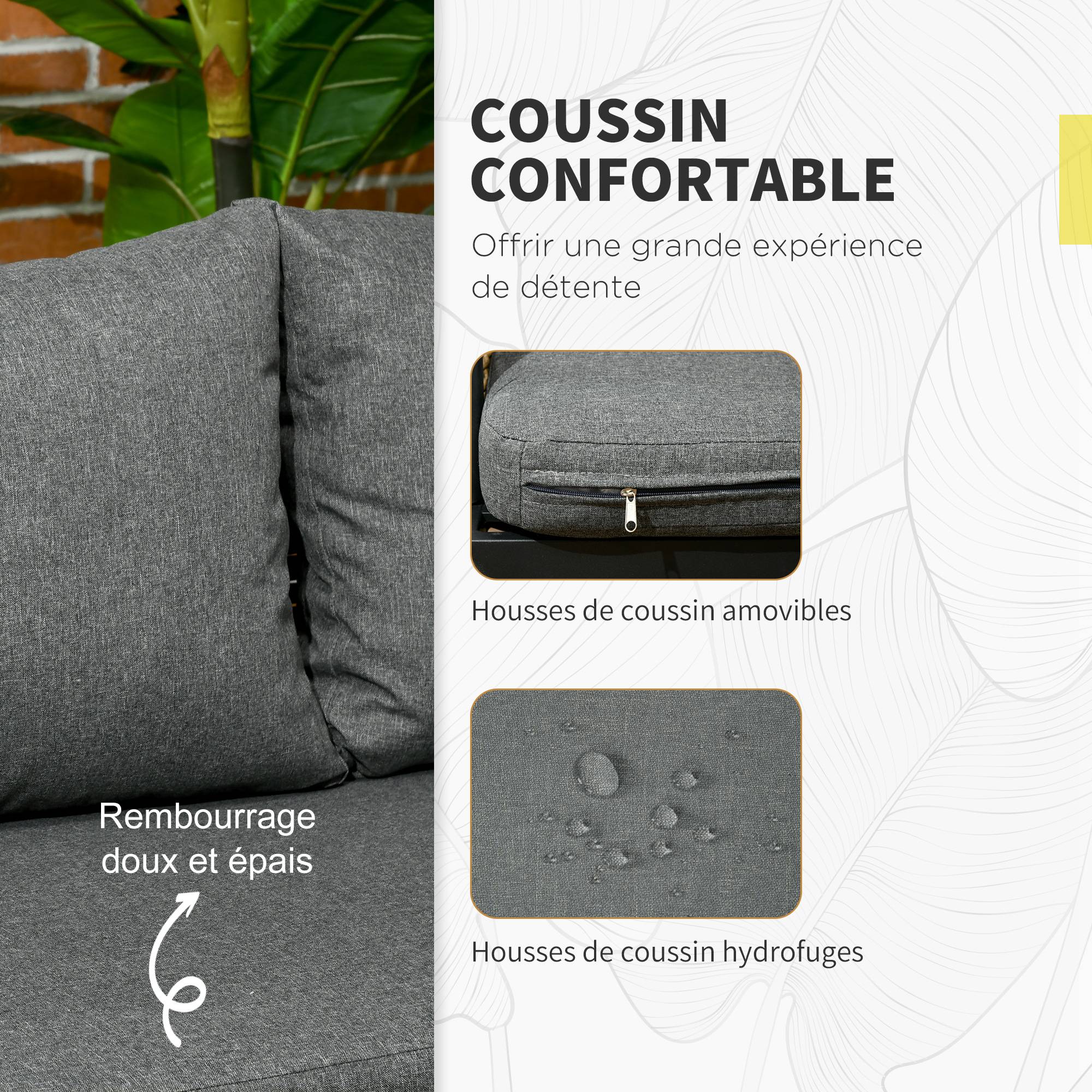 Outsunny - Ensemble salon de jardin d'angle style colonial 6 places 5 pièces coussins gris alu. noir résine tressée aspect rotin - Outsunny - Imagen 5