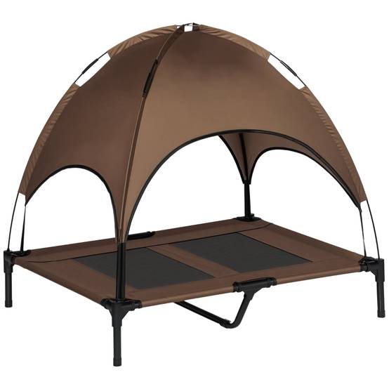 Lit surélevé pour chien Métal Extérieur Avec auvent respirant 92x76x90cm Marron - ComfortXL Outdoor Living - Image 2