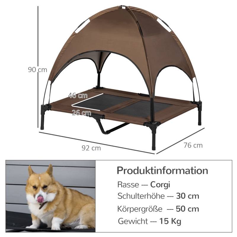 Lit surélevé pour chien Métal Extérieur Avec auvent respirant 92x76x90cm Marron - ComfortXL Outdoor Living - Image 3