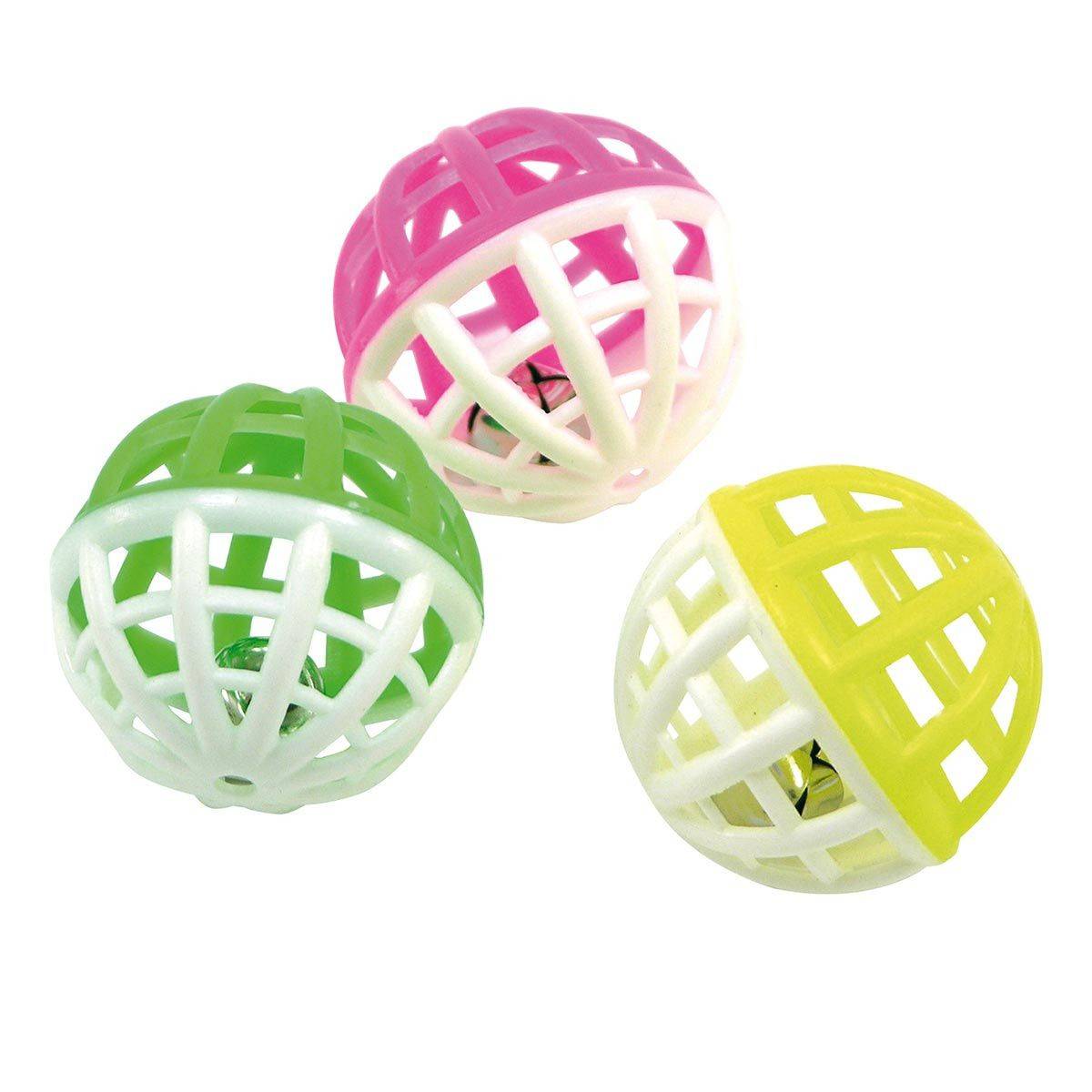 Love Story - Lot de 3 Balles pour Chat "Grelot" 4cm Multicolore