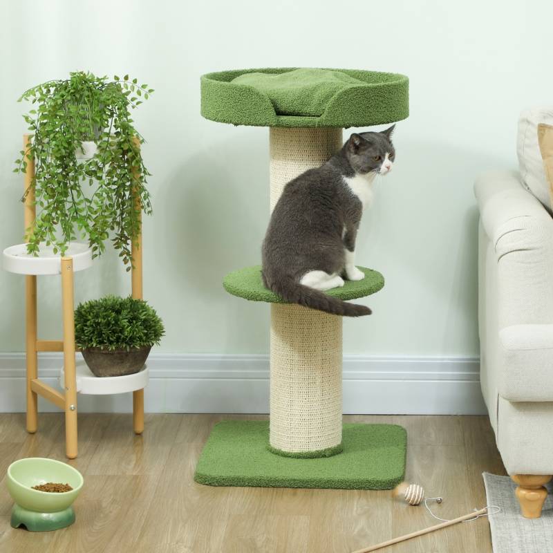 Arbre à chat 91cm avec lit et plateforme en laine d'agneau vert - Image 7