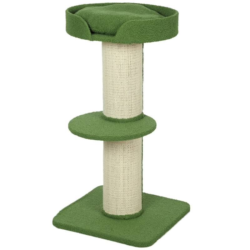 Arbre à chat 91cm avec lit et plateforme en laine d'agneau vert - Image 1